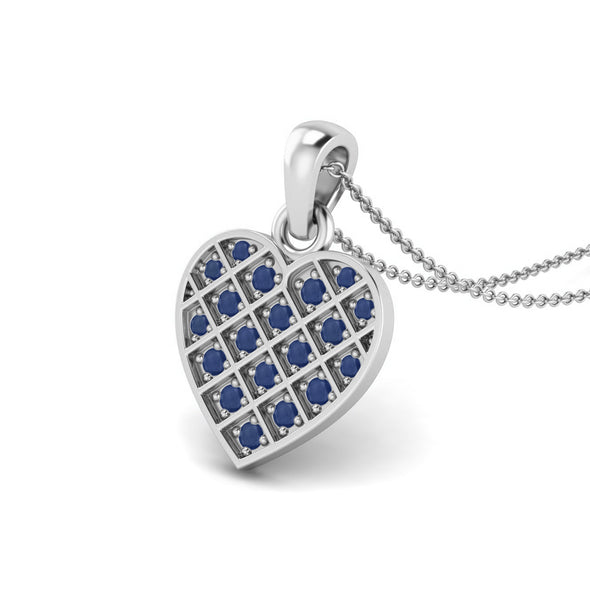 Round Shaped Genuine Blue Sapphire Heart Love Pendant Necklace, 925 Sterling Silver Necklace