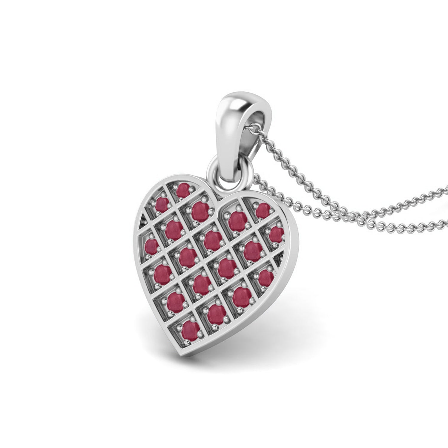 Ruby 2.85 Ct Heart Lattice Cluster Necklace - 14k Yellow Gold