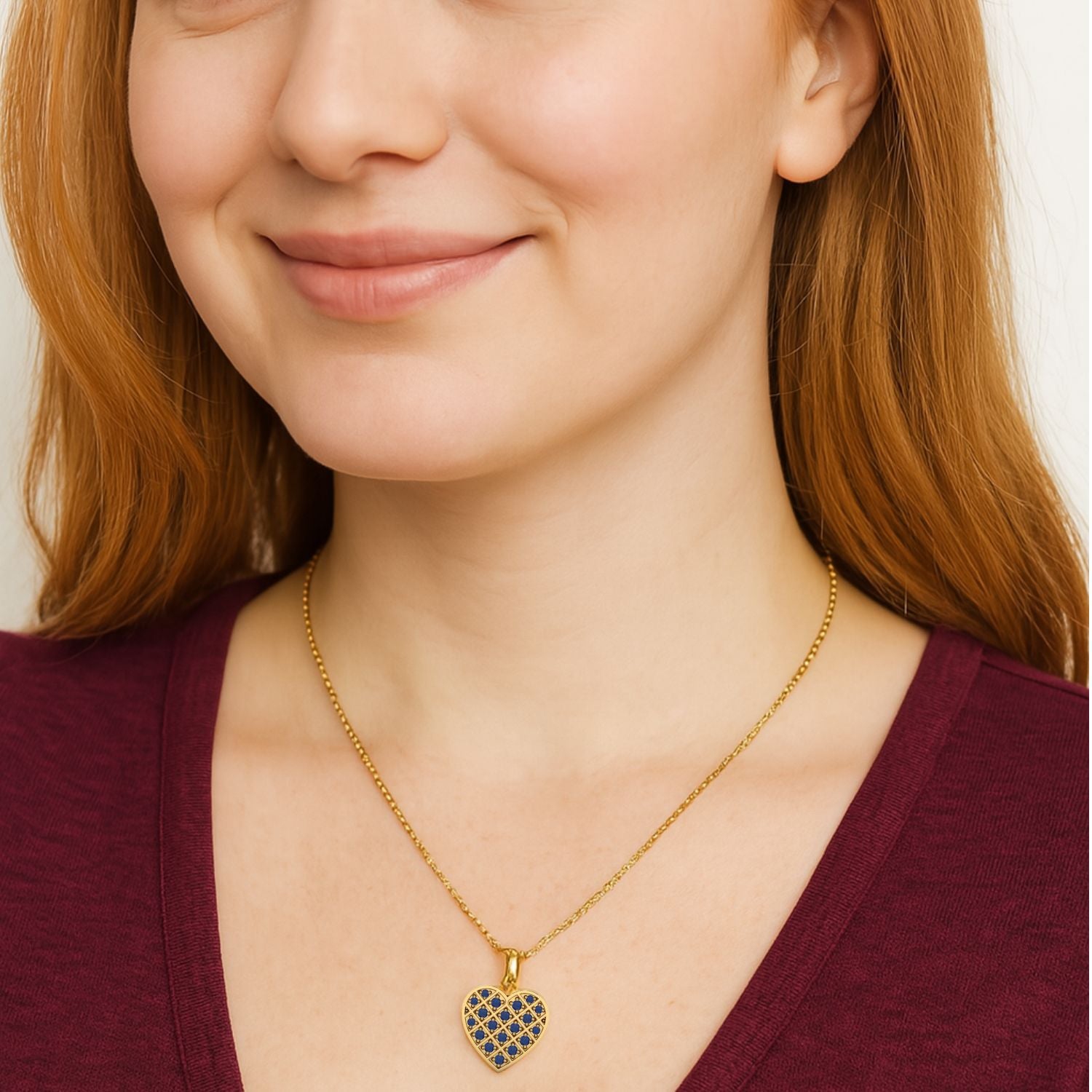 Blue Sapphire Heart Pendant - 9K Yellow Gold