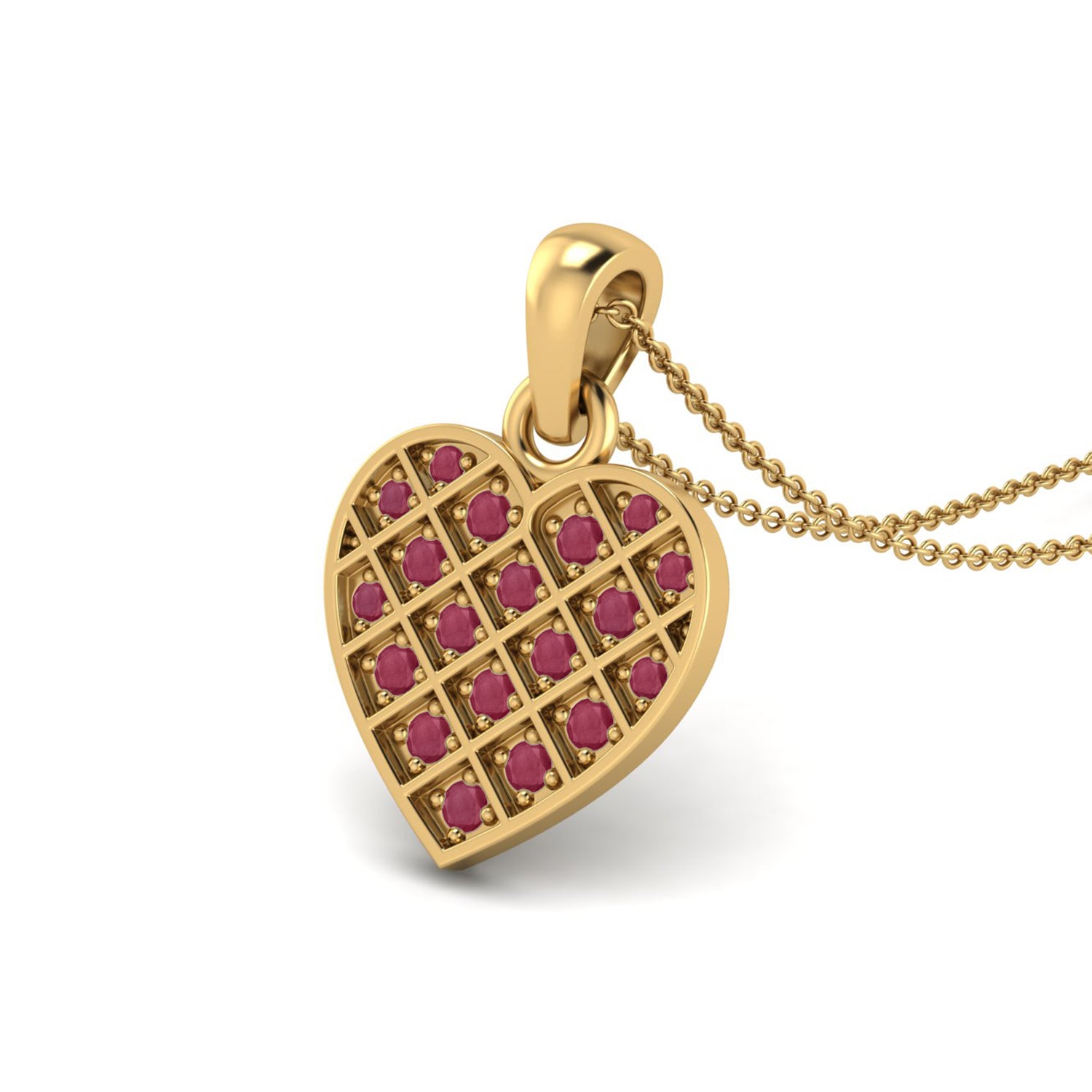 Ruby 2.85 Ct Heart Lattice Cluster Necklace - 14k Yellow Gold