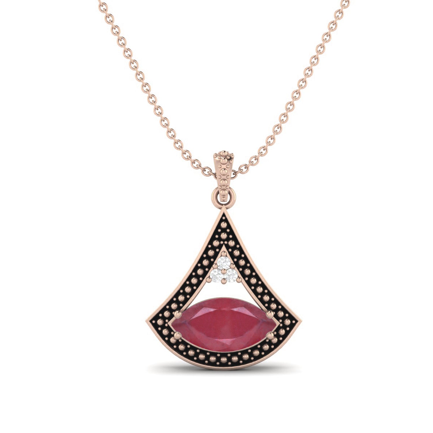 Ruby 4.15 Ct Marquise Art Deco Statement Necklace – 14k Fine Yellow Gold