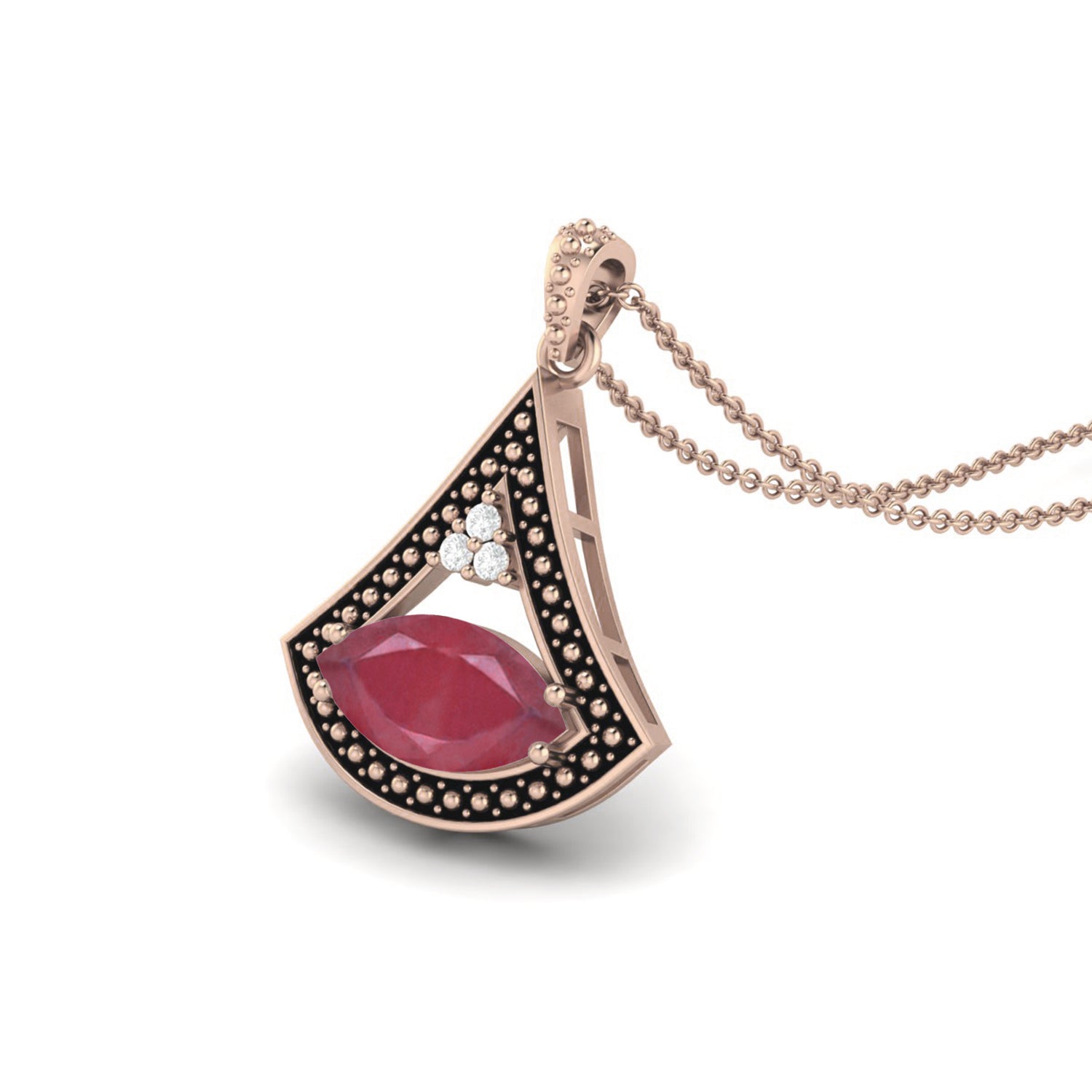 Ruby 4.15 Ct Marquise Art Deco Statement Necklace – 14k Fine Yellow Gold