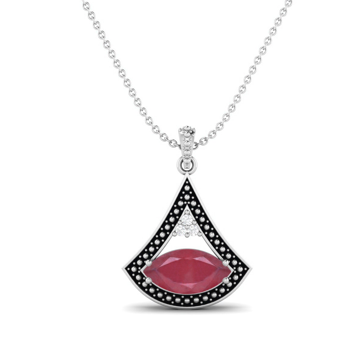 Ruby 4.15 Ct Marquise Art Deco Statement Necklace – 14k Fine Yellow Gold