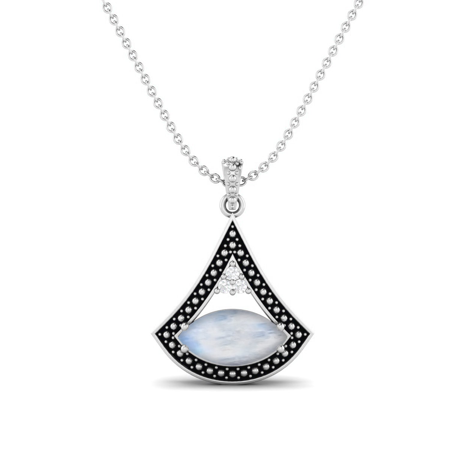 Moonstone Marquise Black Enamel Pendant - Sterling Silver