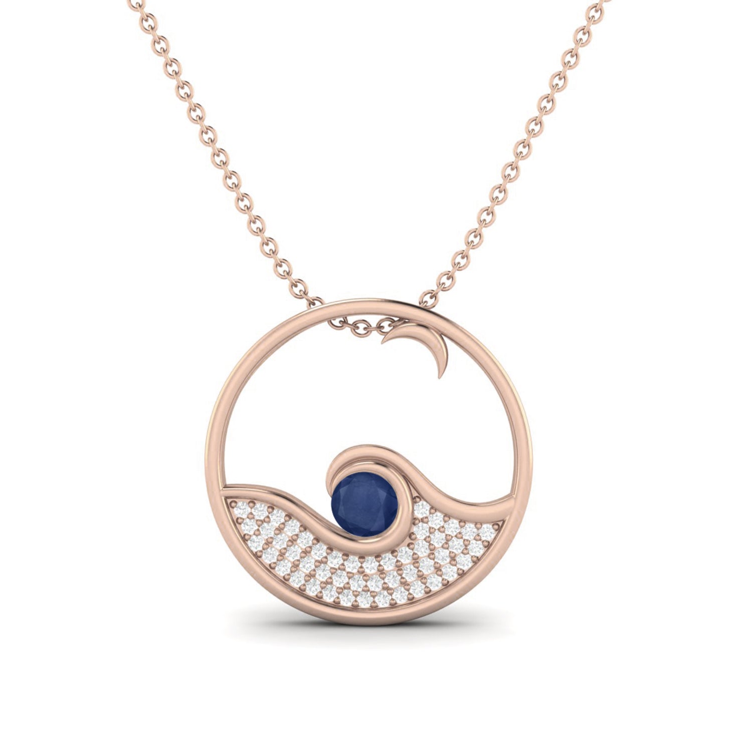 Blue Sapphire 0.25 Ct Round Circle Pendant - 14k Yellow Gold