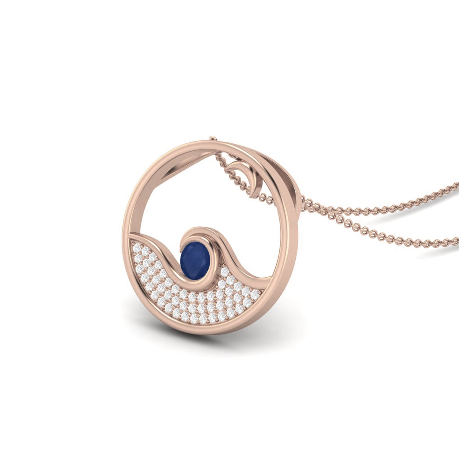 Blue Sapphire 0.25 Ct Round Circle Pendant - 14k Yellow Gold