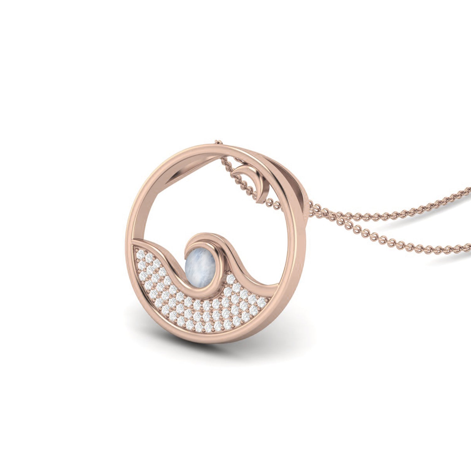 Collana con catena a spirale in argento sterling 925 e pietra preziosa di luna rotonda con cerchio aperto
