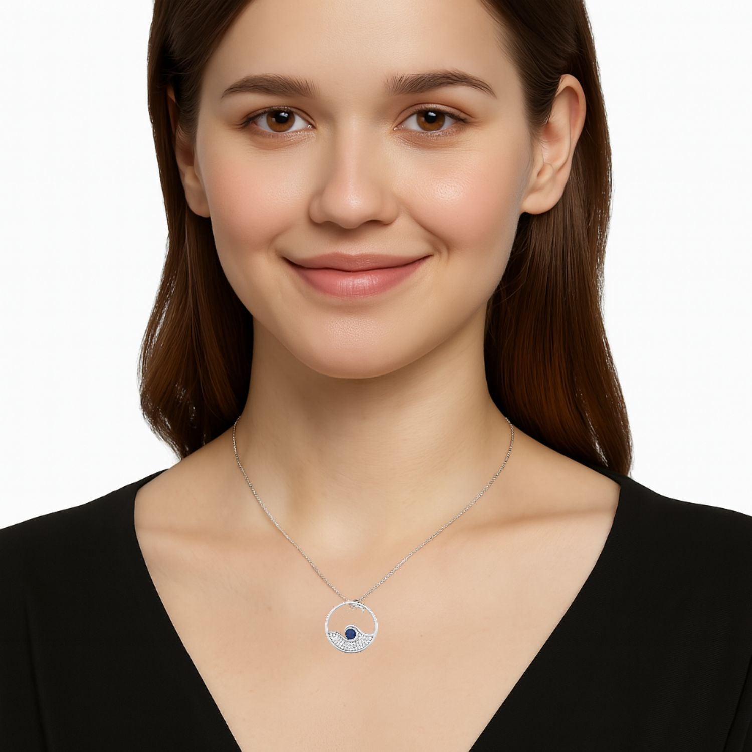 Blue Sapphire Ocean Wave Pendant - Sterling Silver