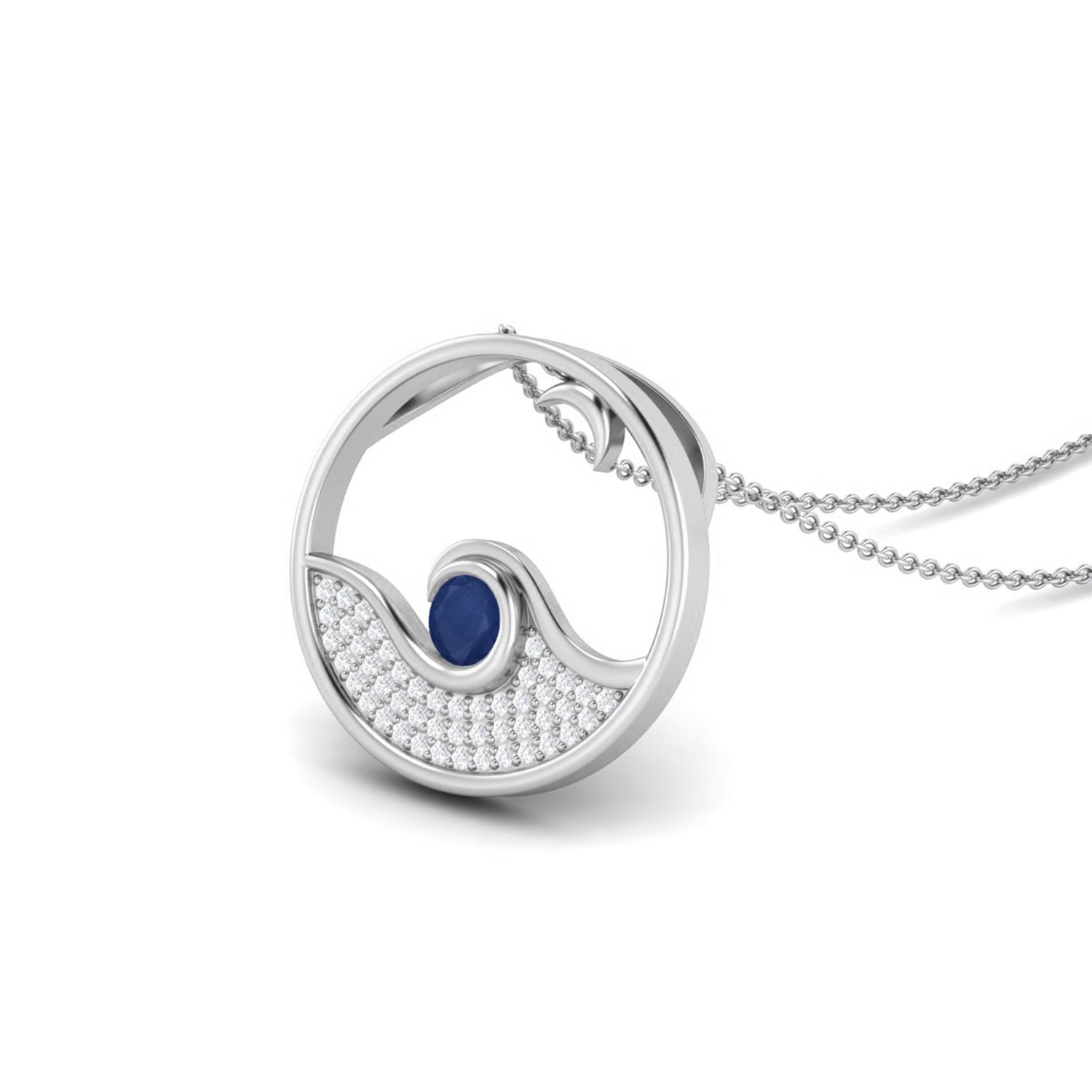 Blue Sapphire Ocean Wave Pendant - Sterling Silver