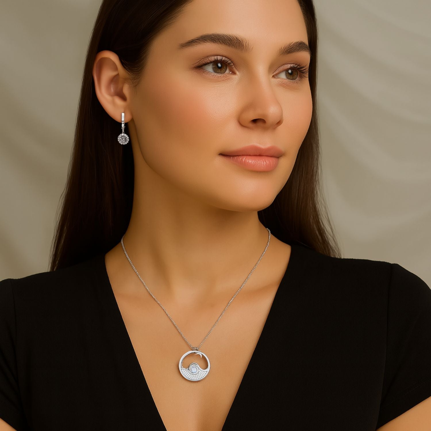 Moonstone Ocean Wave Pendant - Sterling Silver