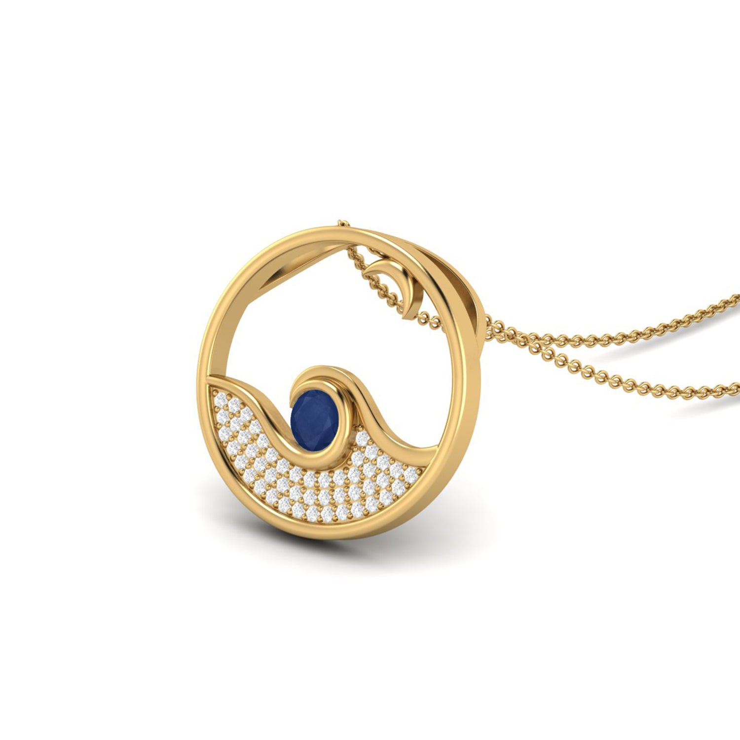 Blue Sapphire 0.25 Ct Round Circle Pendant - 14k Yellow Gold
