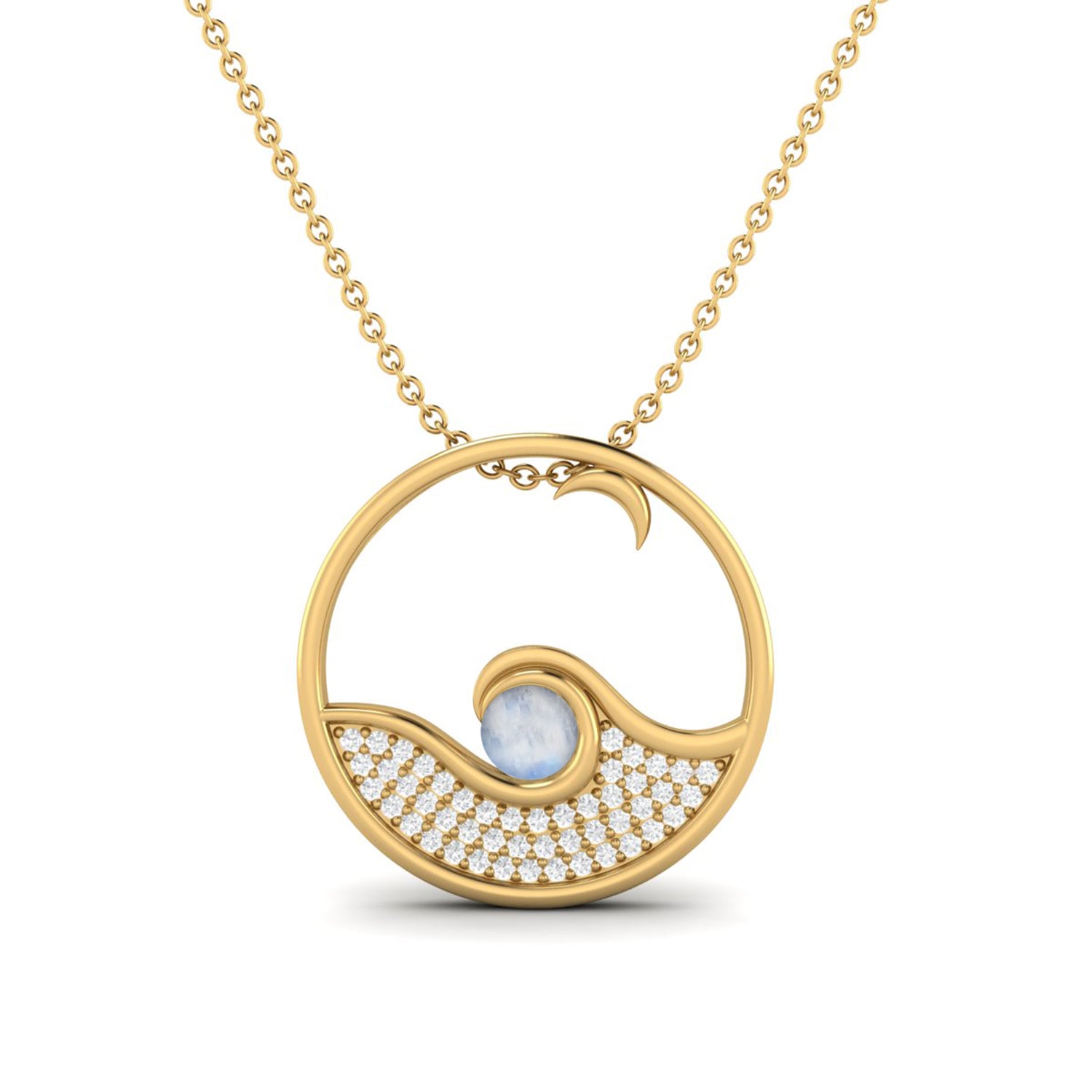 Collana con catena a spirale in argento sterling 925 e pietra preziosa di luna rotonda con cerchio aperto