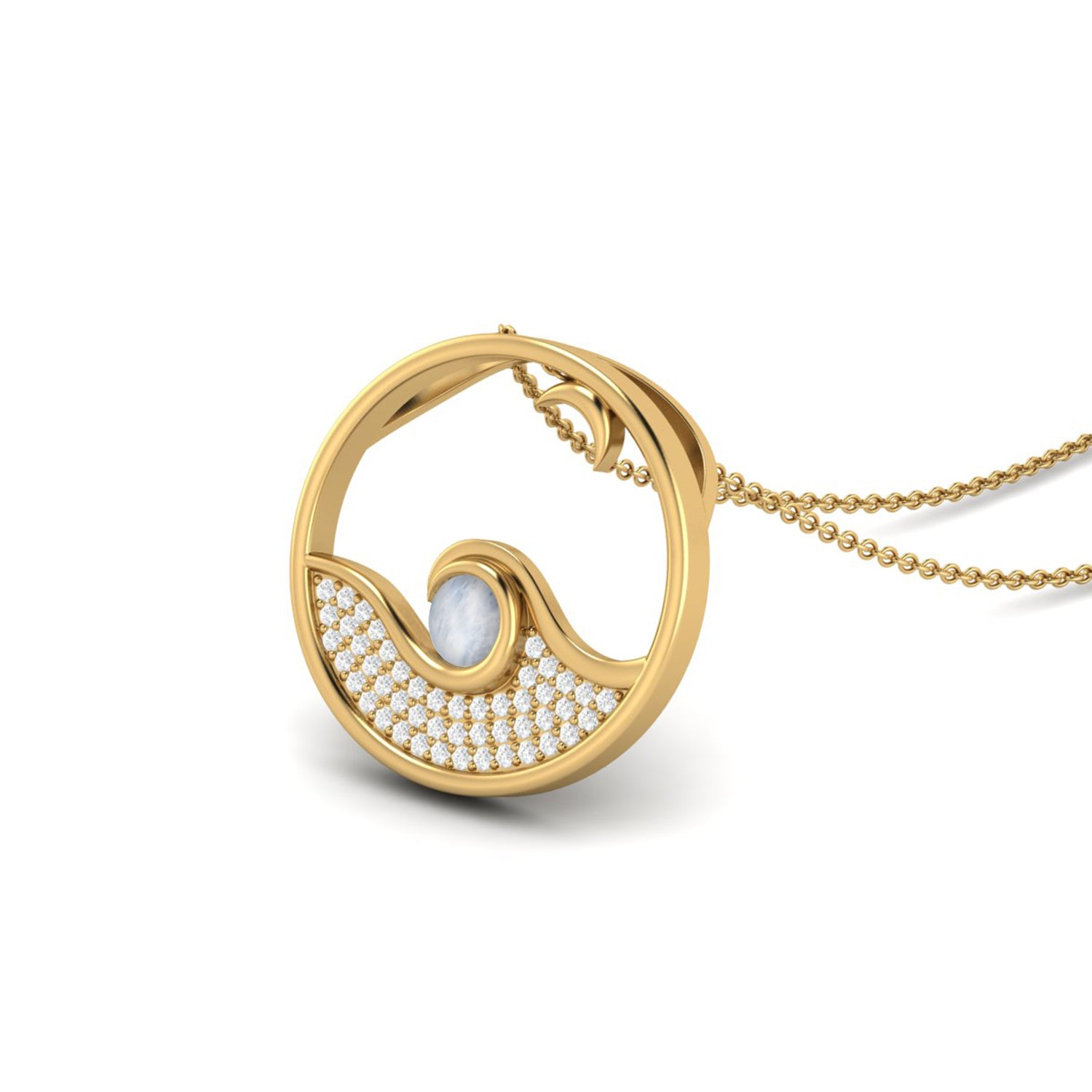 Collana con catena a spirale in argento sterling 925 e pietra preziosa di luna rotonda con cerchio aperto