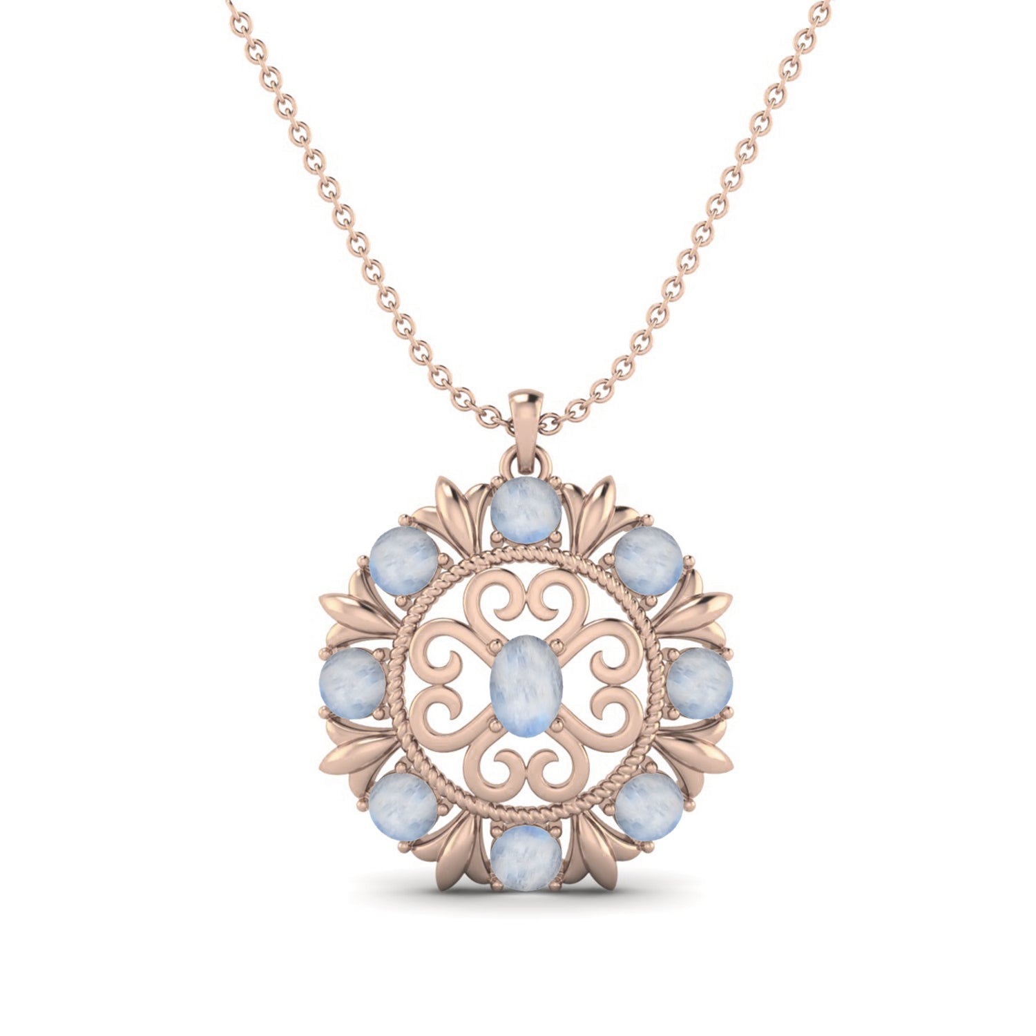 Moonstone Scrollwork Design Pendant - Sterling Silver