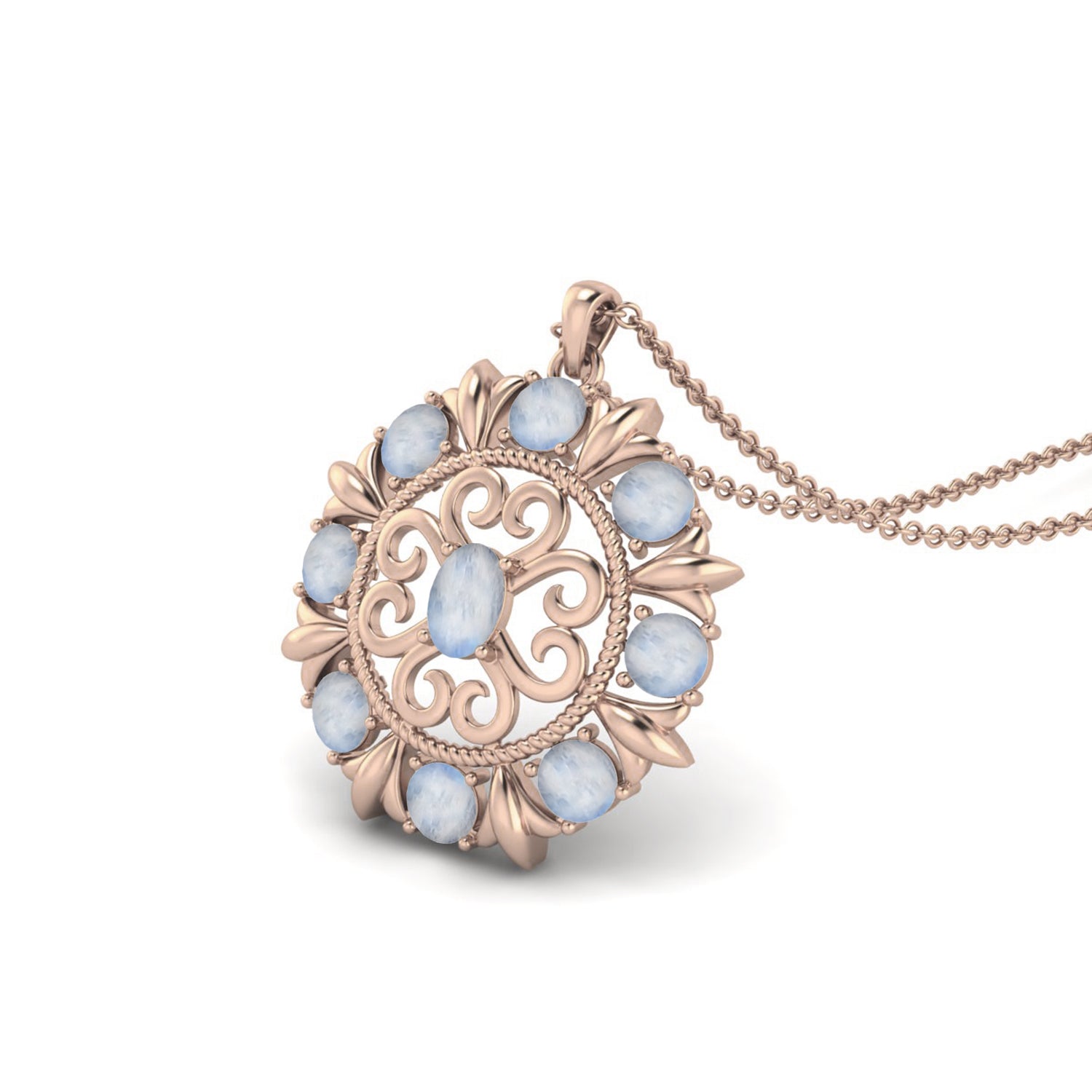Moonstone Scrollwork Design Pendant - Sterling Silver
