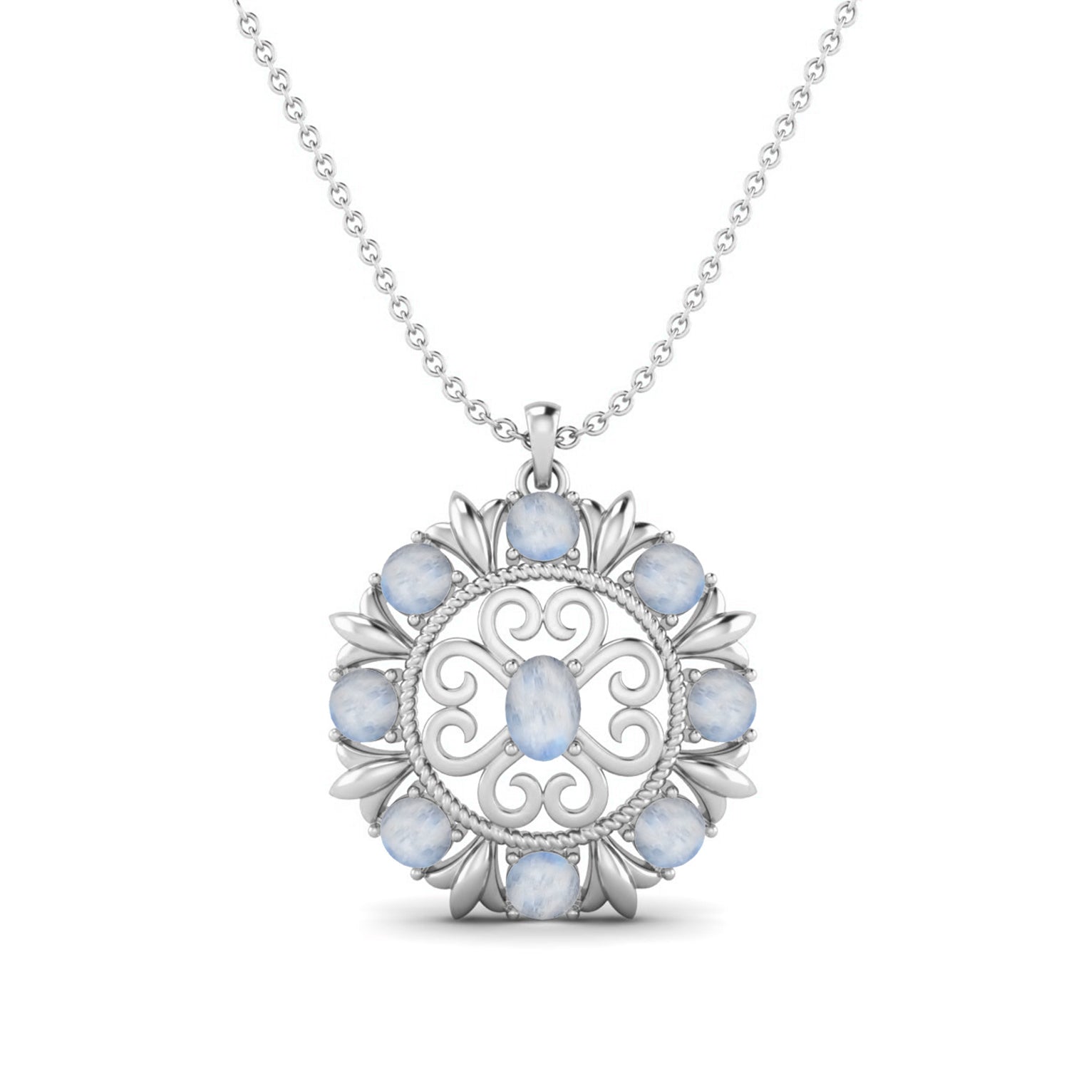 Moonstone Scrollwork Design Pendant - Sterling Silver