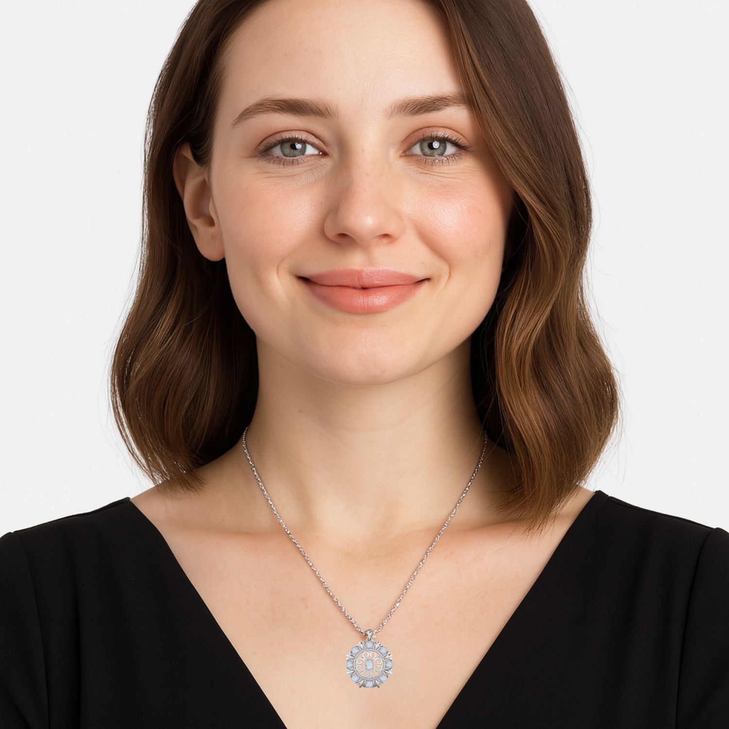Moonstone Scrollwork Design Pendant - Sterling Silver
