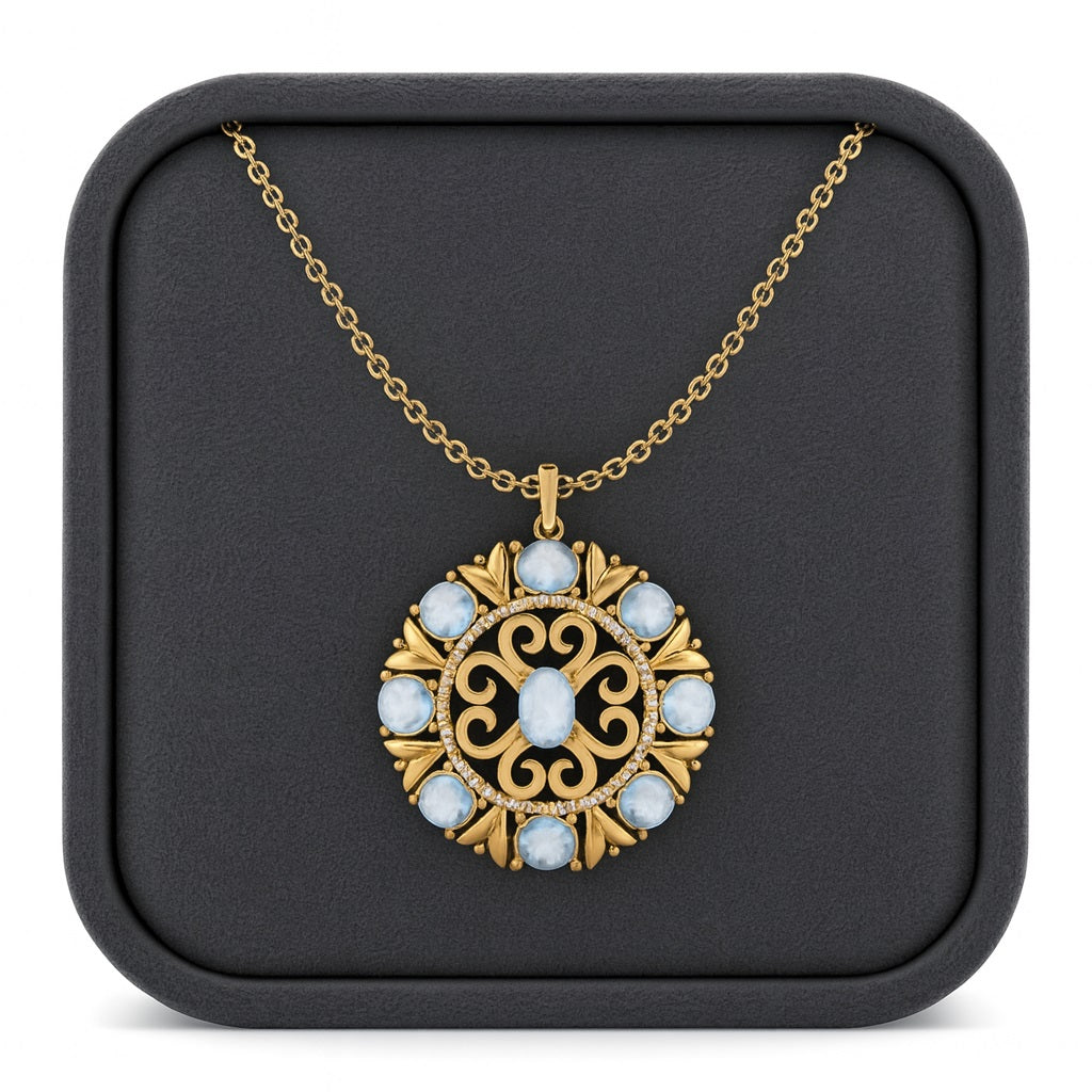 Collana con pietra di luna e ciondolo da sposa in stile floreale in argento sterling 925 con design in filigrana Art Déco