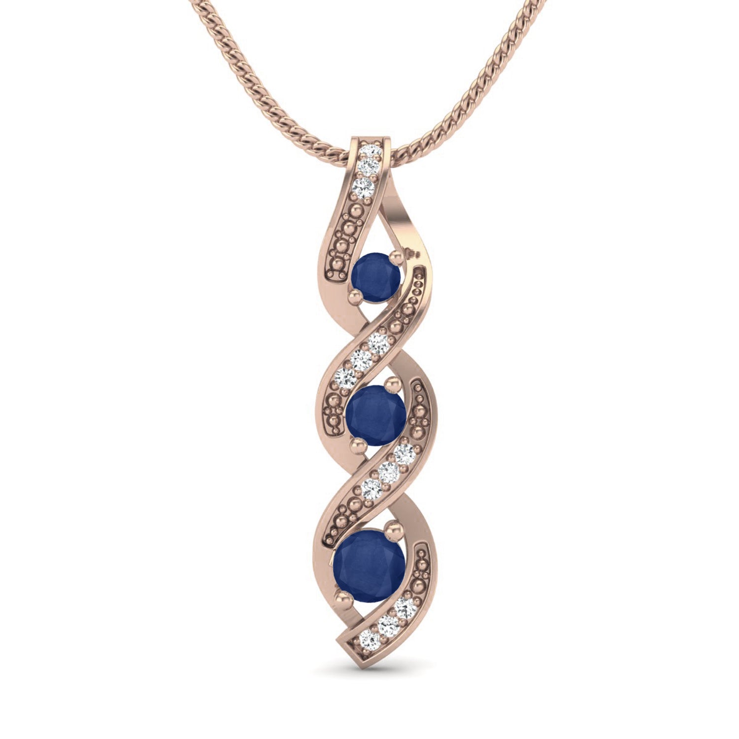 Blue Sapphire 0.40 Ct Round & Accent Stones Twist Pendant - 14k Yellow Gold
