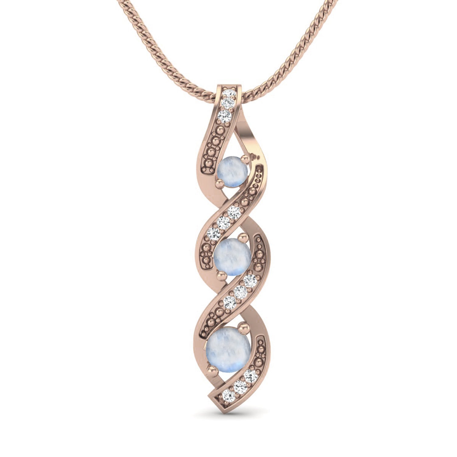 Moonstone 0.30 Ct Round Cut with Accents Necklace – 14K Yellow Gold