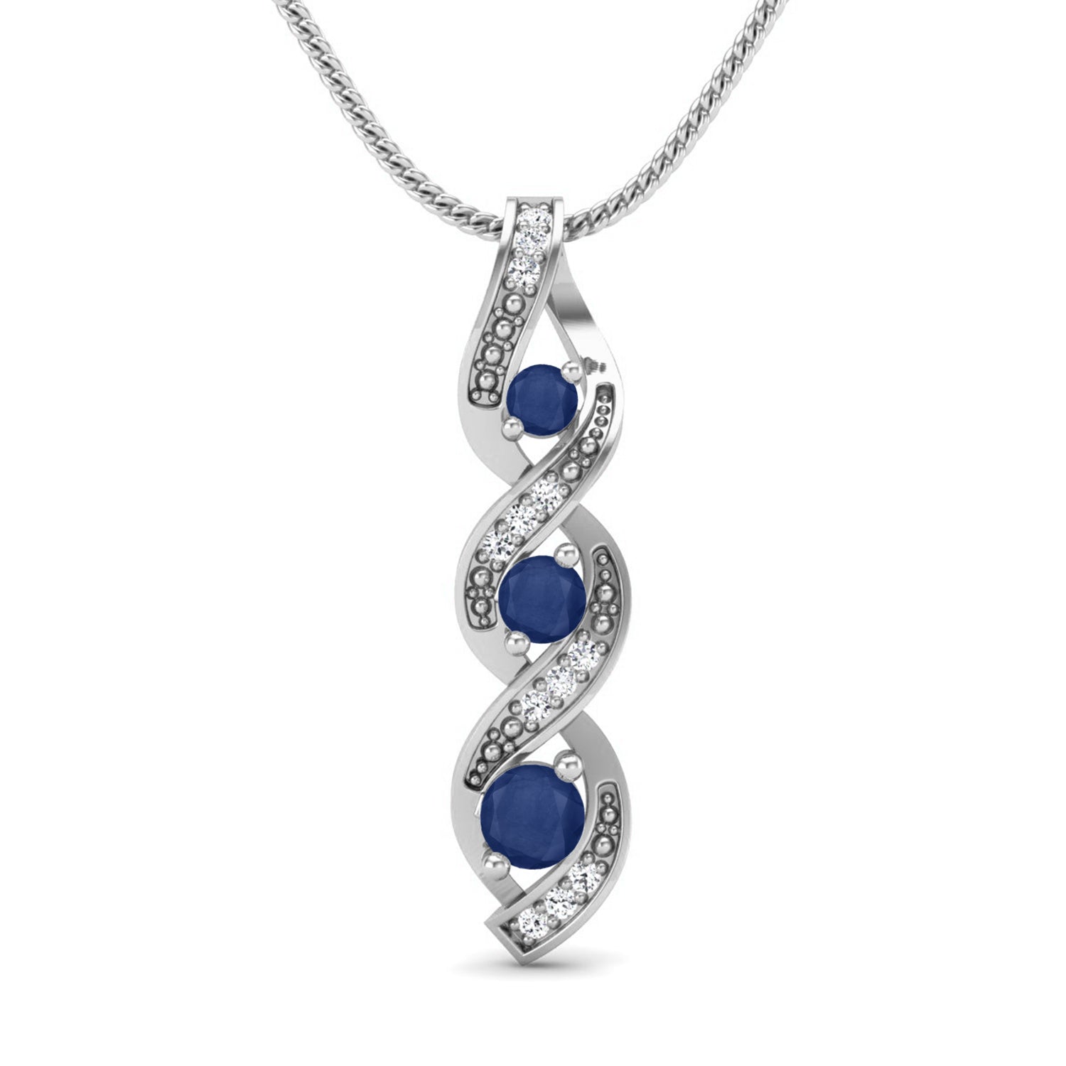 Blue Sapphire Spiral Pendant - Sterling Silver