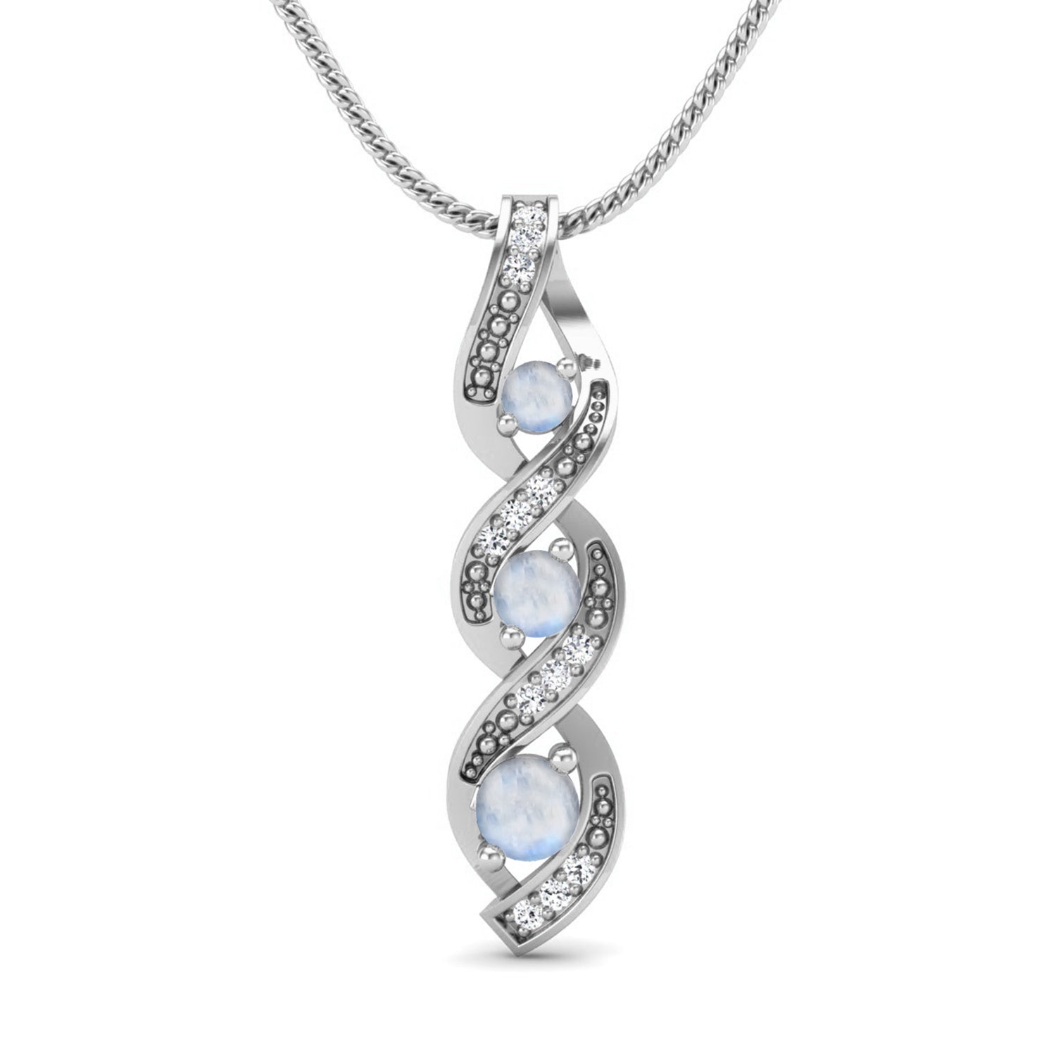 Moonstone 0.30 Ct Round Cut with Accents Necklace – 14K Yellow Gold