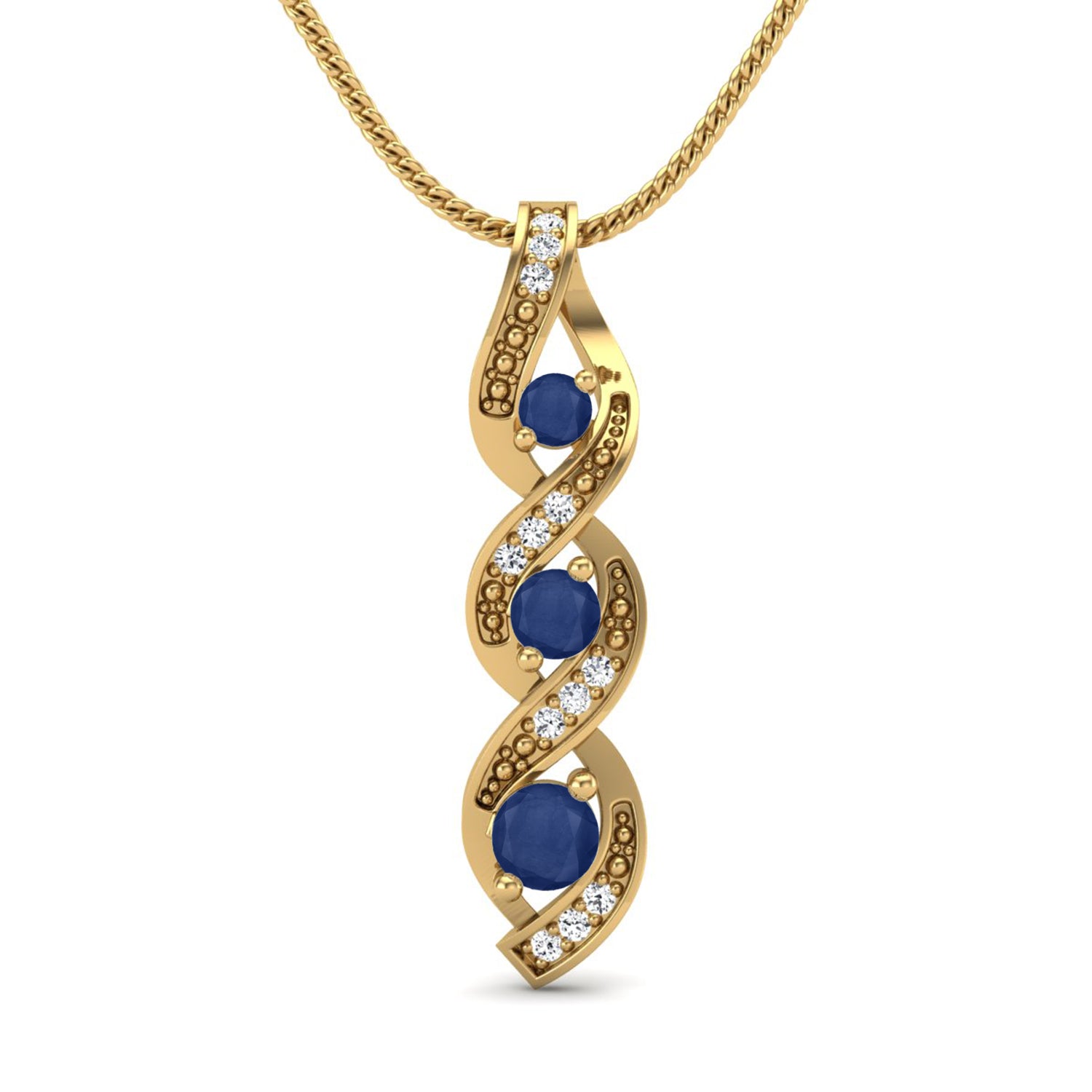 Blue Sapphire Spiral Pendant - 9K Yellow Gold
