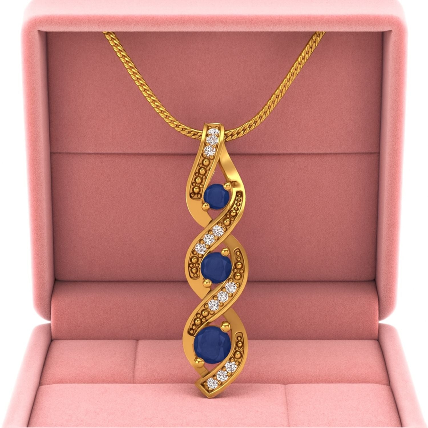 Blue Sapphire Spiral Pendant - Sterling Silver