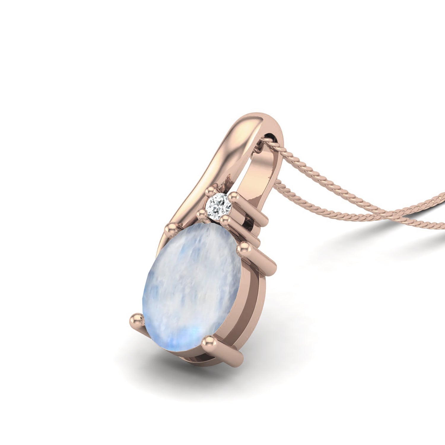 Moonstone Oval Solitaire Pendant - Sterling Silver