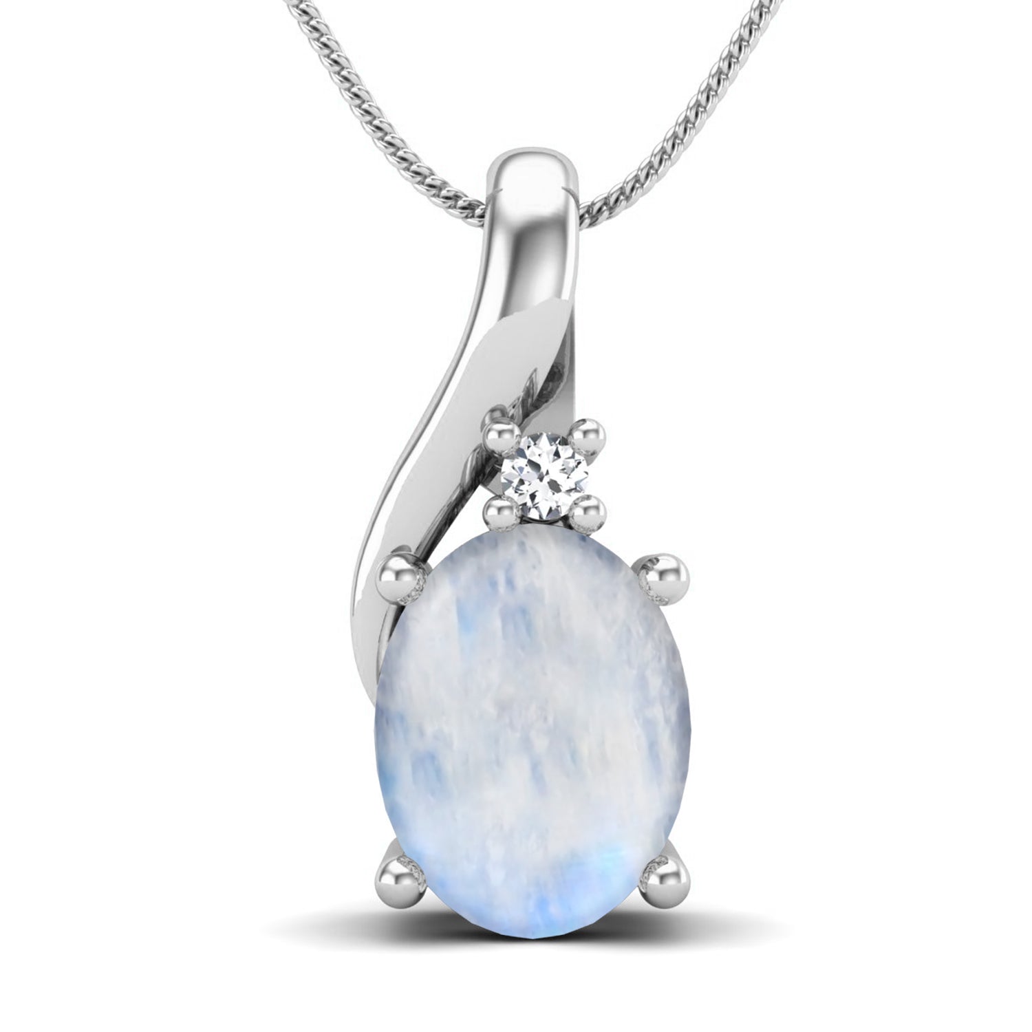 Moonstone Oval Solitaire Pendant - Sterling Silver