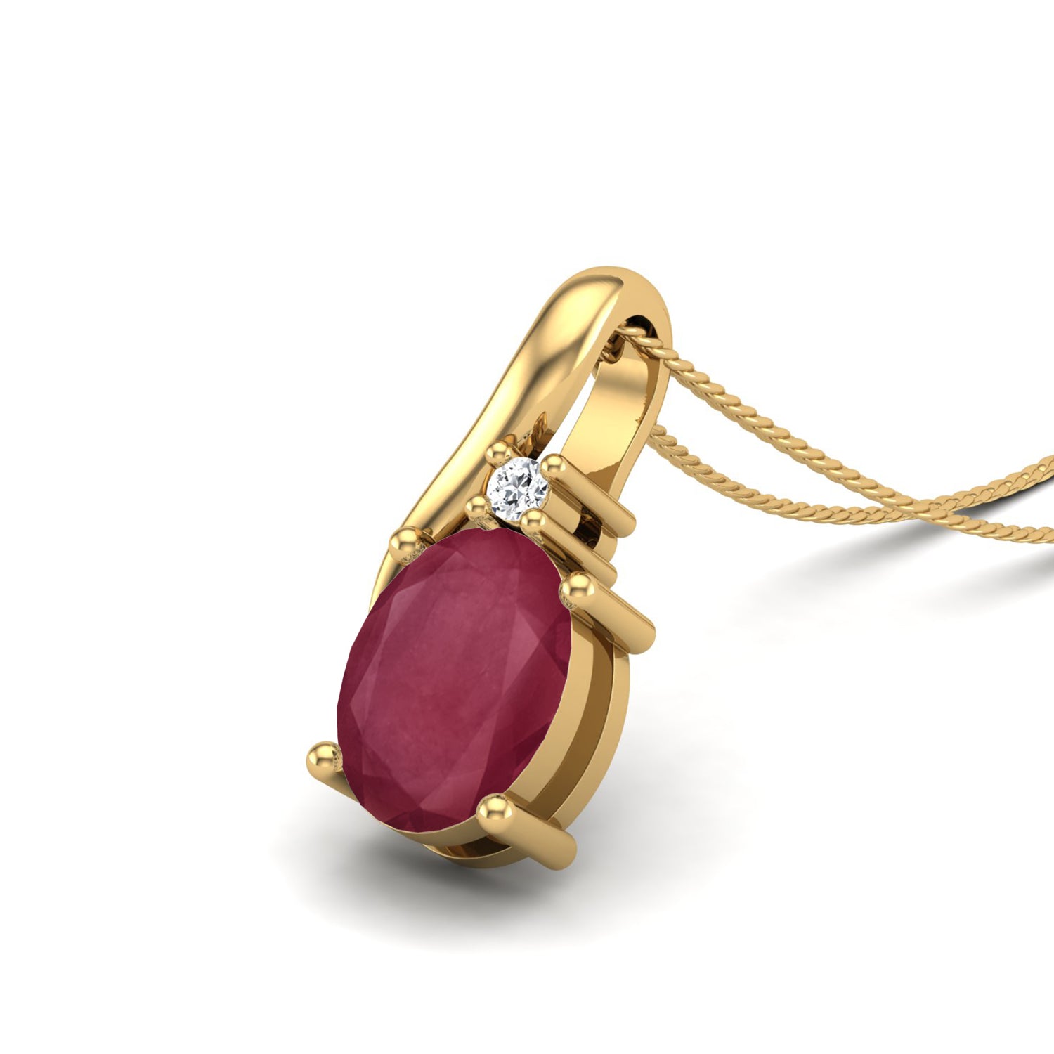 Ruby 1.60 Ct Oval Classic Accent Necklace – 14k Yellow Gold