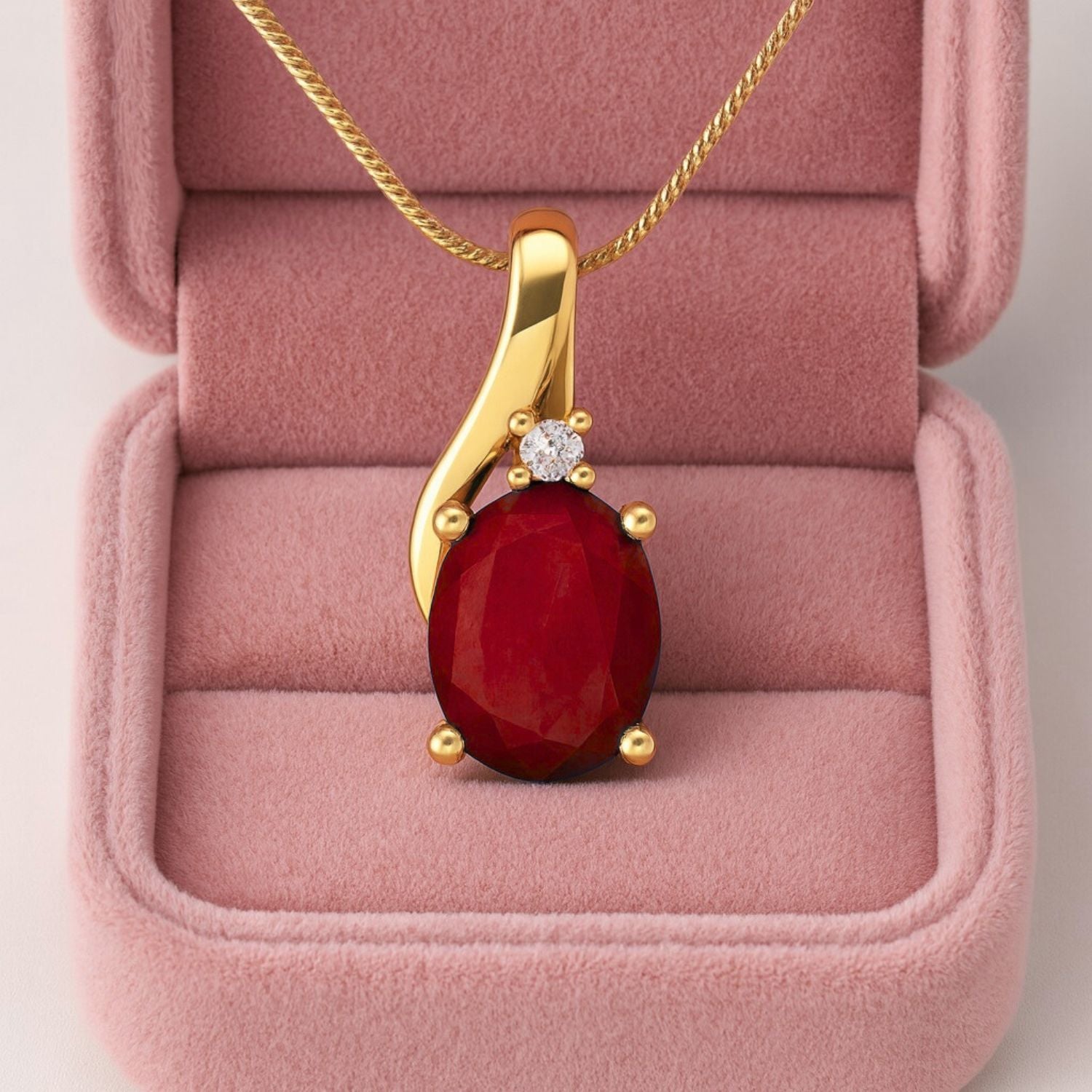 Ruby 1.60 Ct Oval Classic Accent Necklace – 14k Yellow Gold