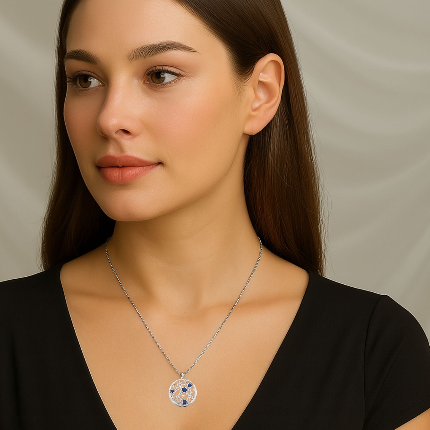 Blue Sapphire Leaf Filigree Pendant - Sterling Silver