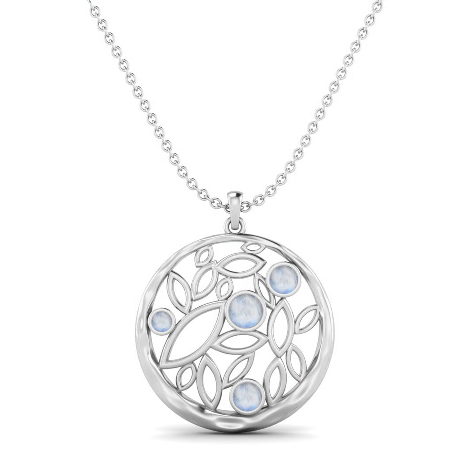 Moonstone Leaf Filigree Pendant - Sterling Silver