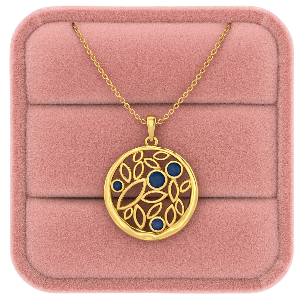 Blue Sapphire 0.50 Ct Nature-Inspired Leaf Design Pendant - 14k Yellow Gold