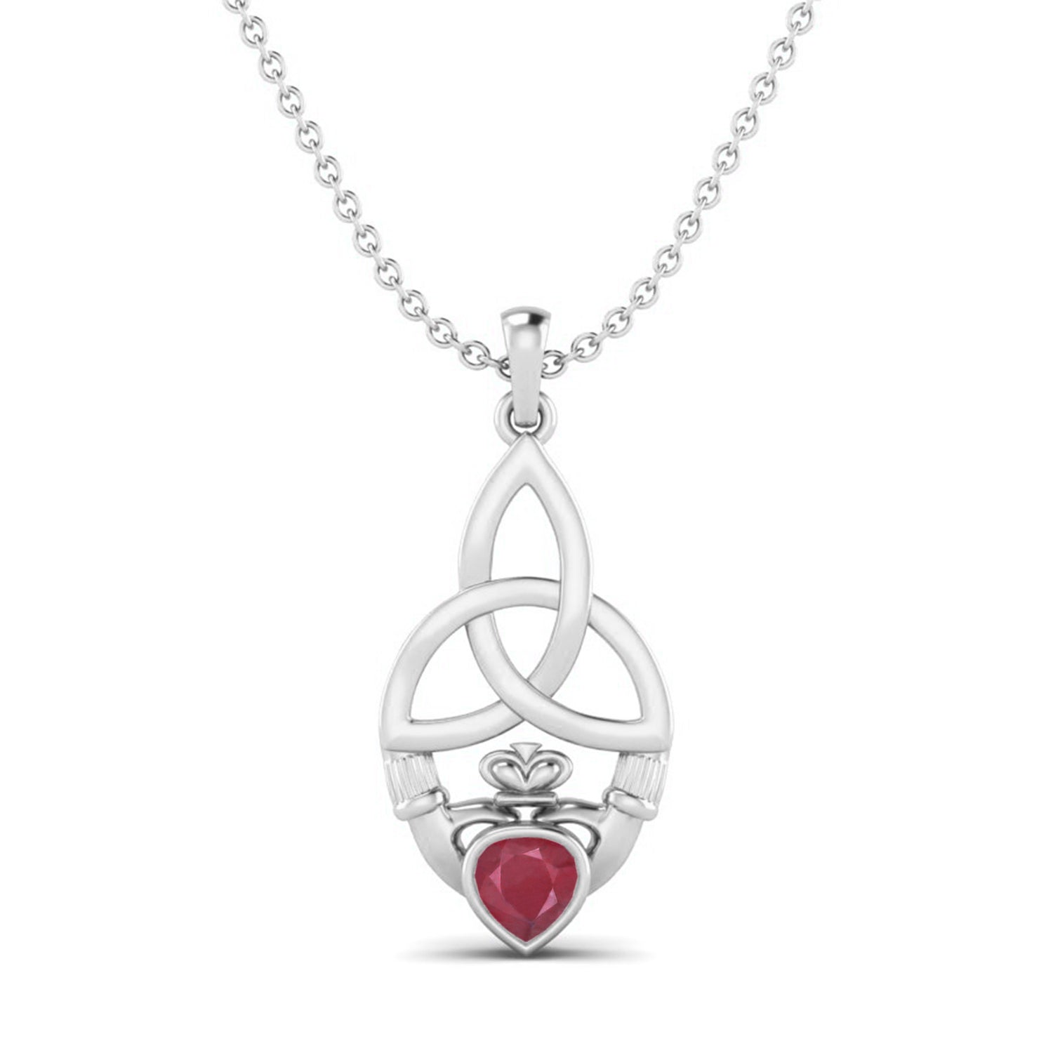 Ruby 0.25 Ct Heart Celtic Claddagh Knot Necklace – 14k Yellow Gold