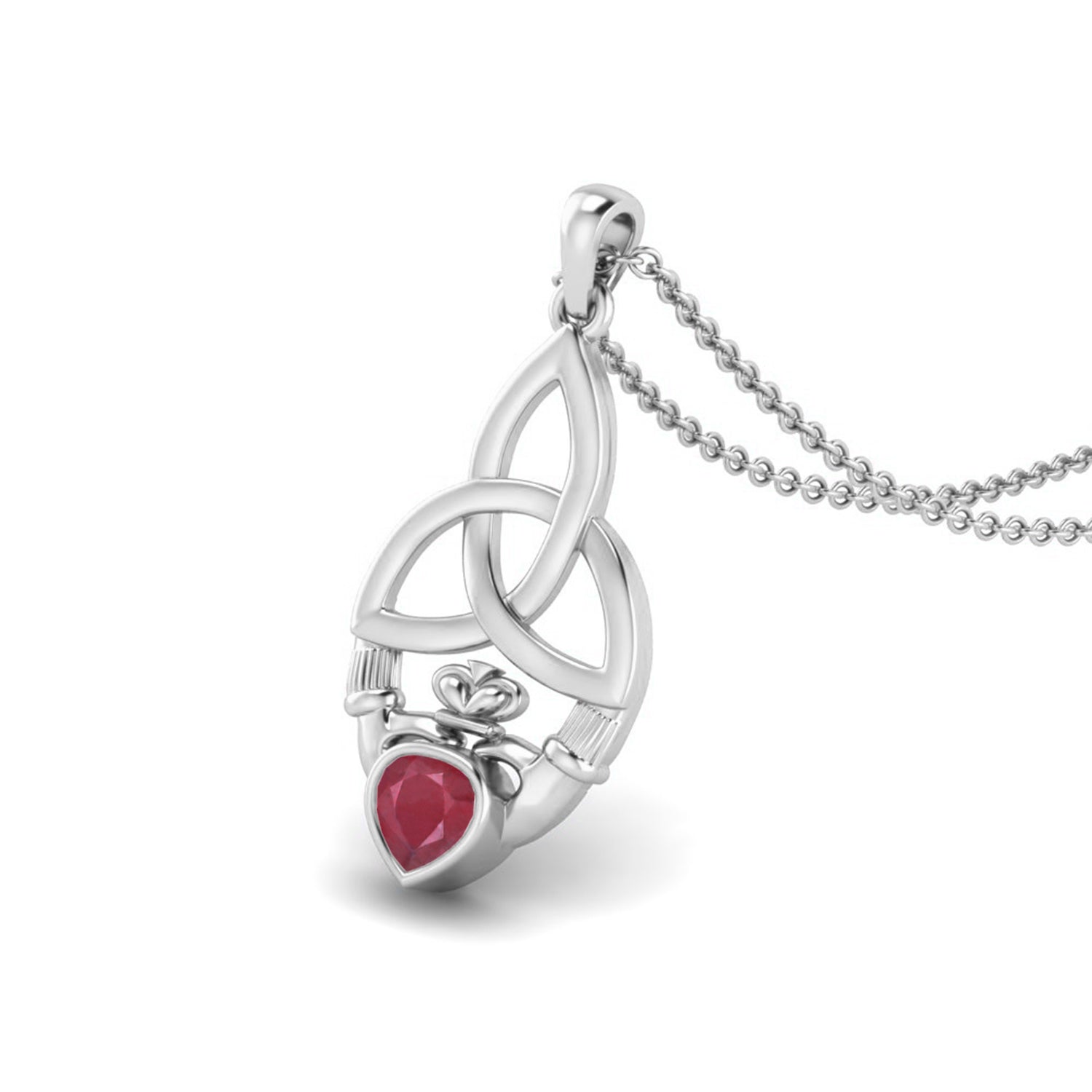 Ruby 0.25 Ct Heart Celtic Claddagh Knot Necklace – 14k Yellow Gold