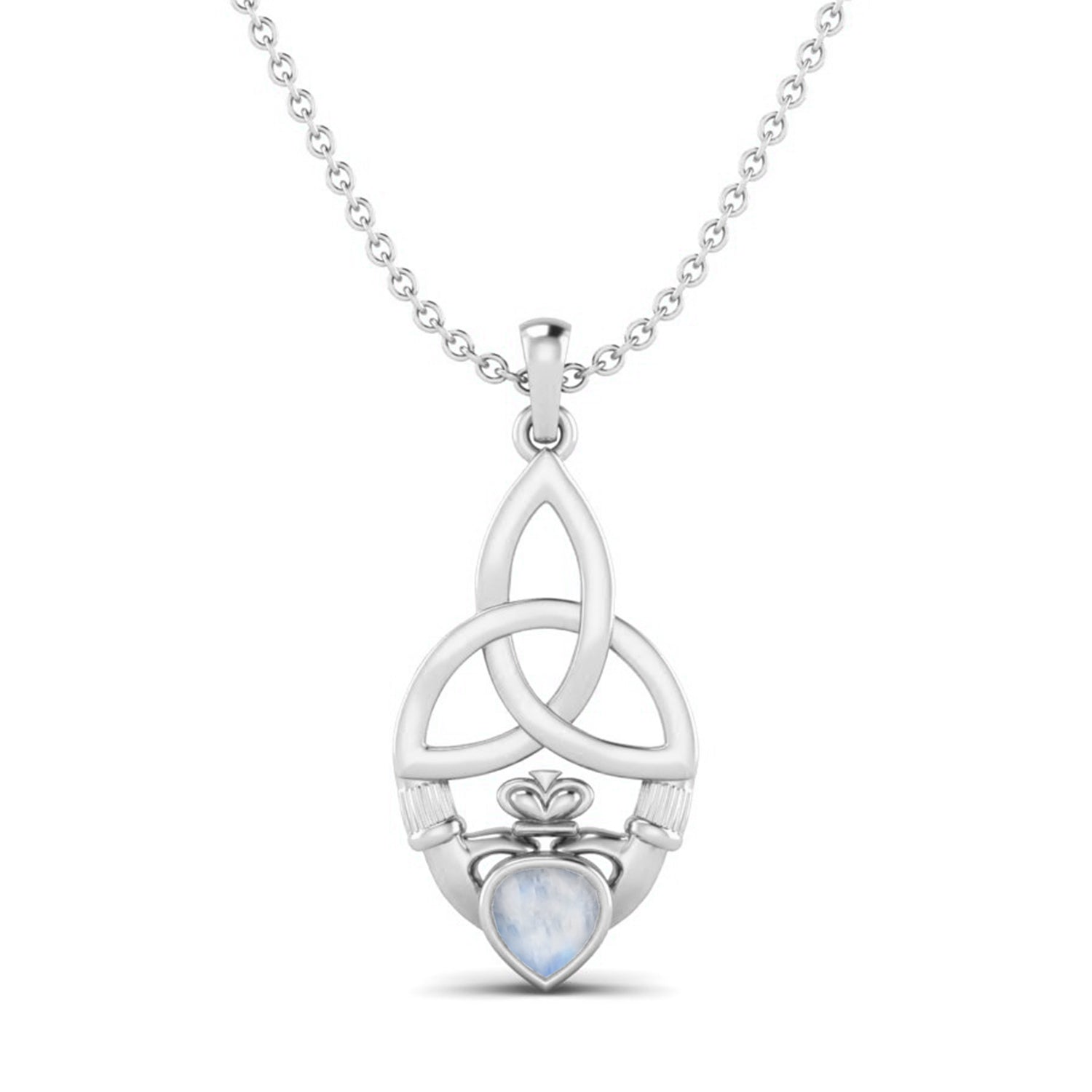 Moonstone Heart Claddagh Pendant - Sterling Silver