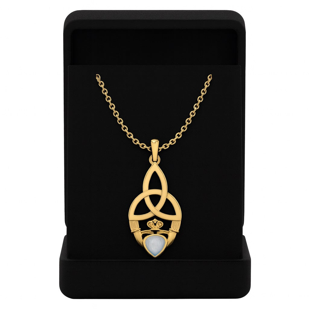 Collana con ciondolo Claddagh in pietra di luna a forma di cuore, gioielli in argento sterling 925