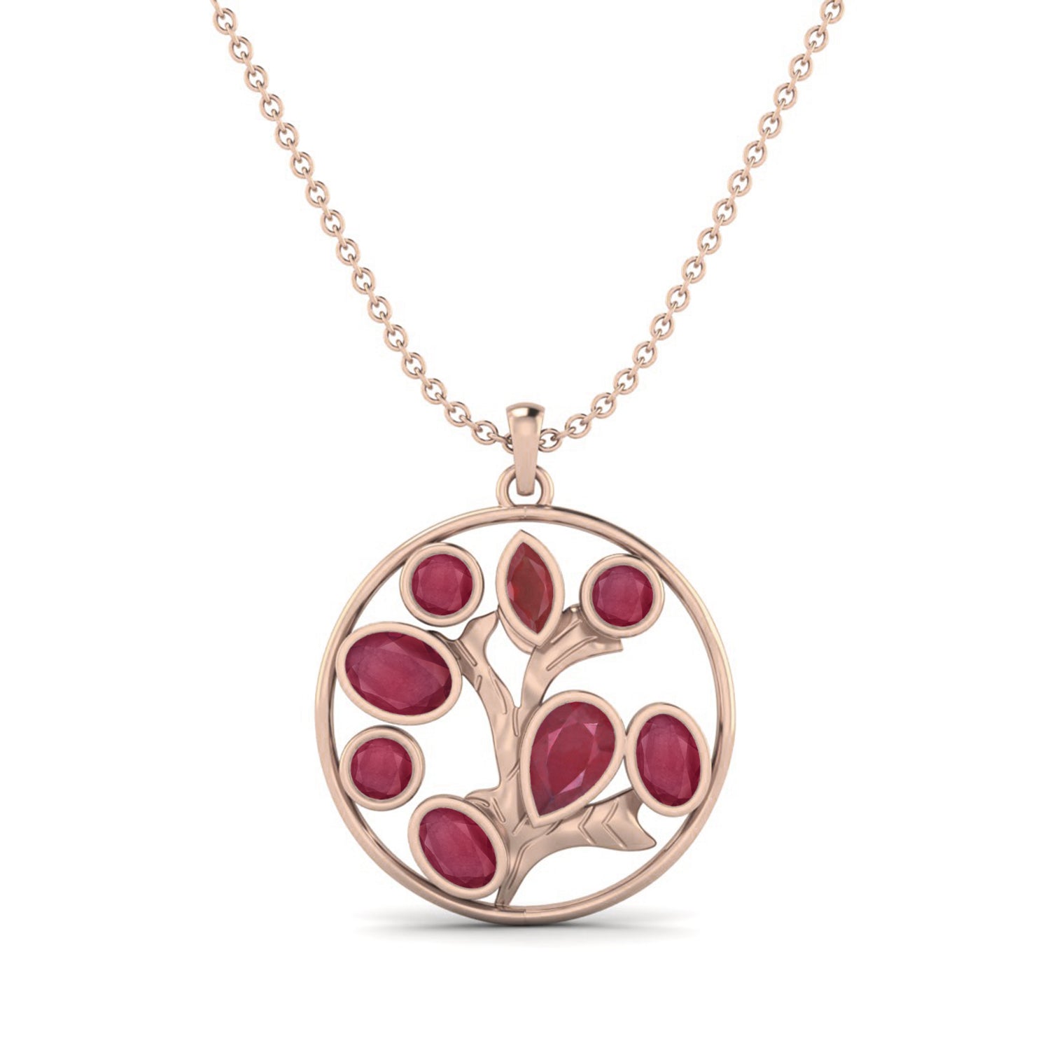 Ruby 1.00 Ct Pear Tree of Life Necklace – 14k Yellow Gold