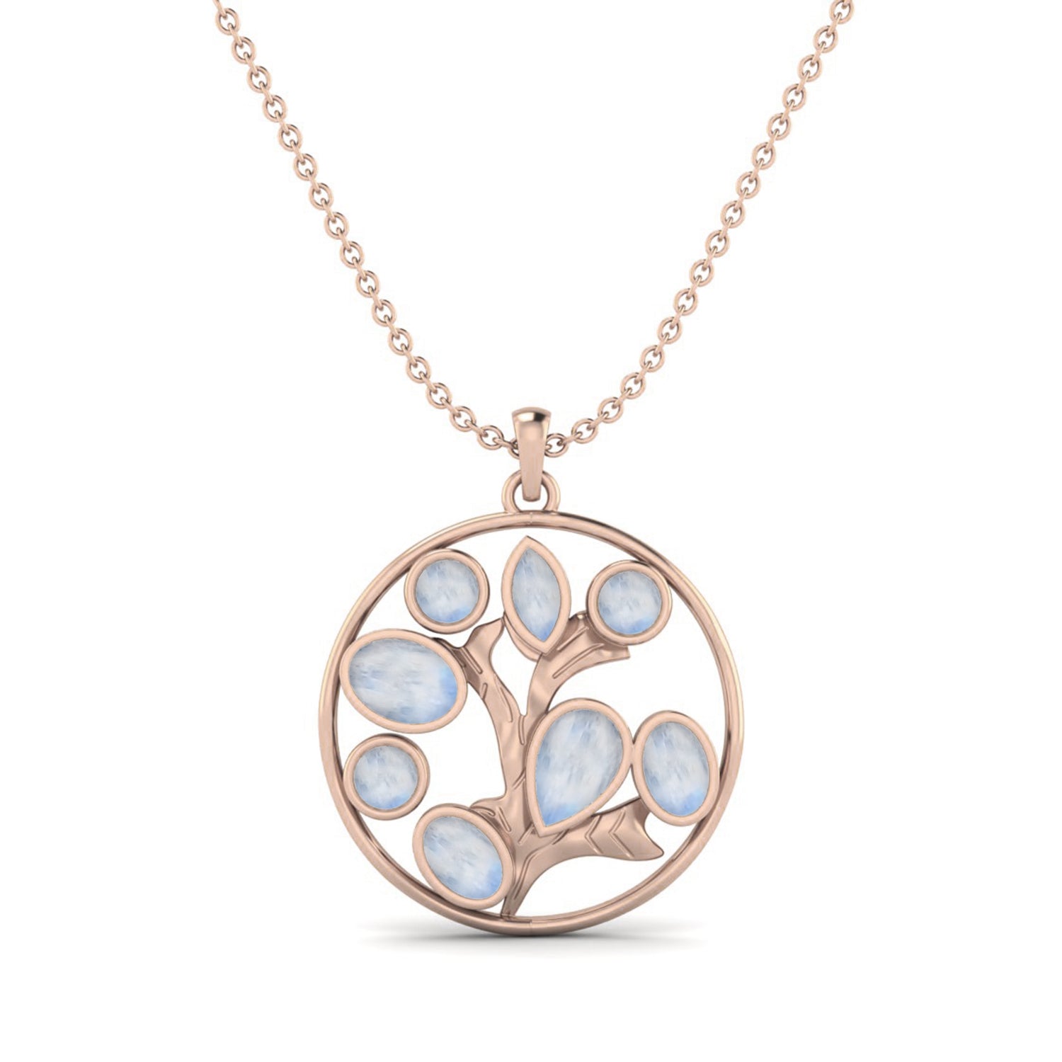 Moonstone 3.82 Ct Oval Tree of Life Necklace – 14K Yellow Gold