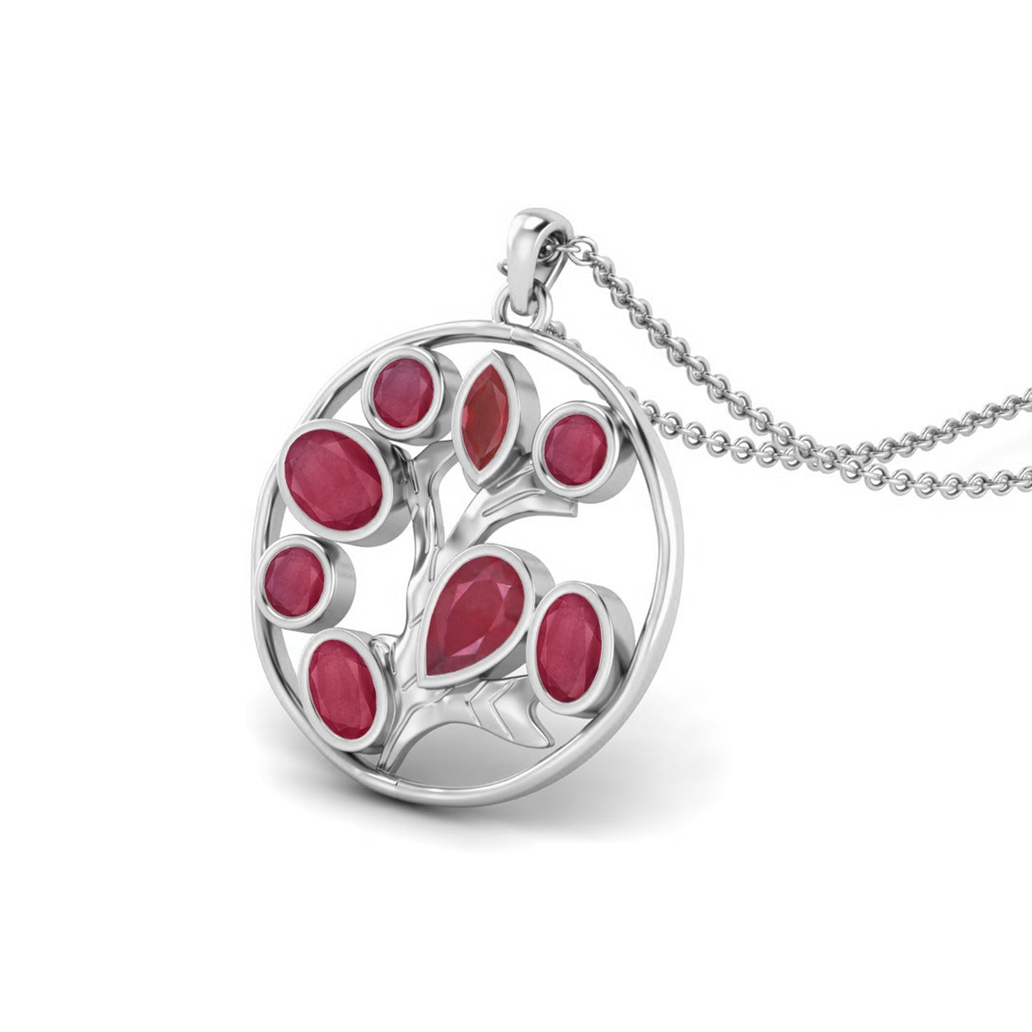 Ruby 1.00 Ct Pear Tree of Life Necklace – 14k Yellow Gold