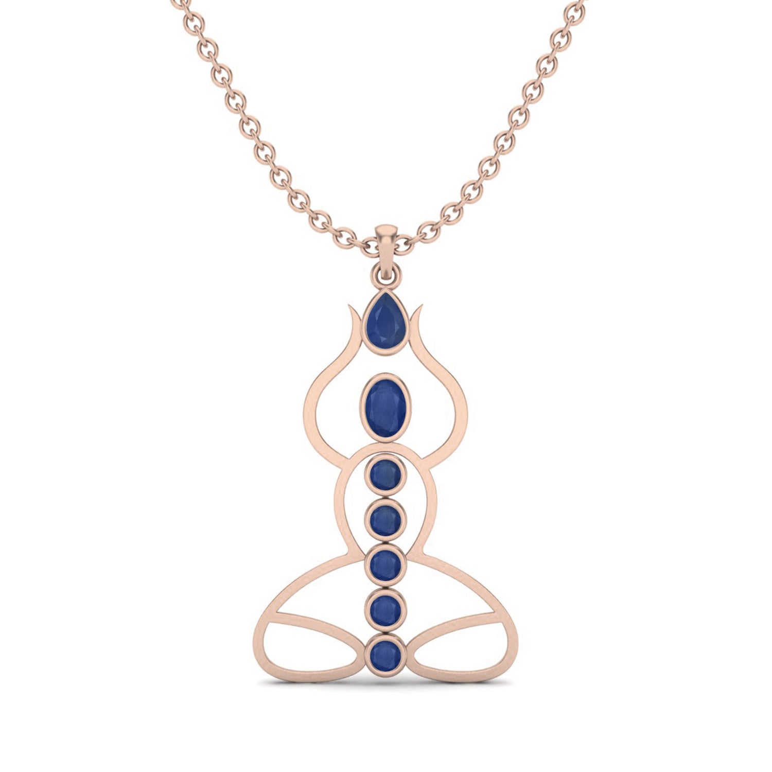 Blue Sapphire 3.15 Ct Round Chakra Yoga-Inspired Pendant - 14k Yellow Gold