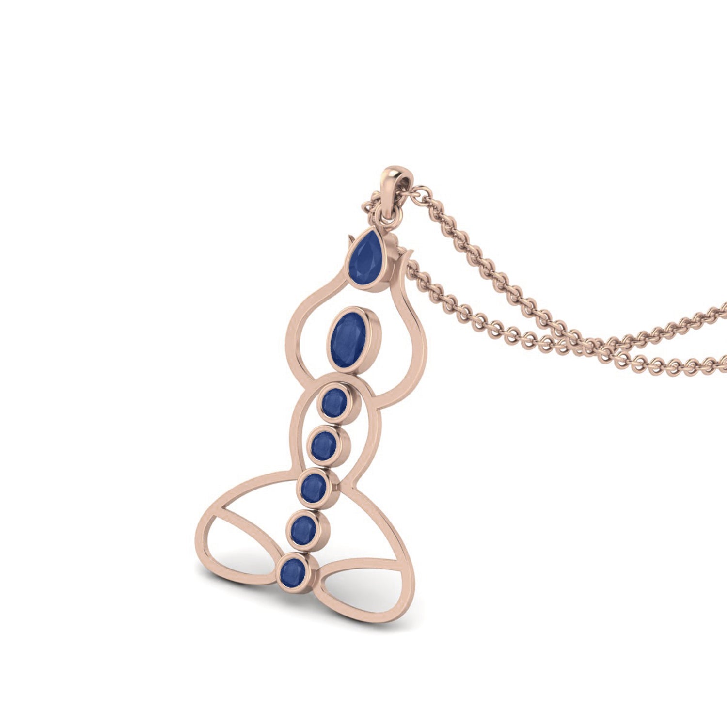 Blue Sapphire 3.15 Ct Round Chakra Yoga-Inspired Pendant - 14k Yellow Gold