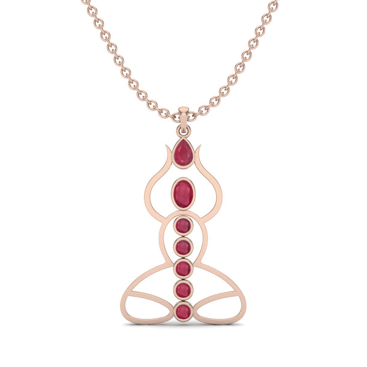Ruby 3.25 Ct Pear Yoga Meditation Lotus Necklace – 14k Yellow Gold