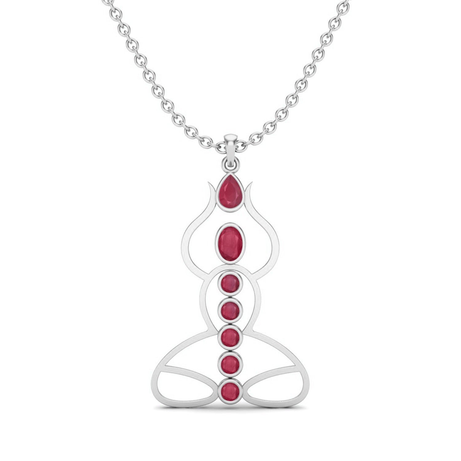 Ruby 3.25 Ct Pear Yoga Meditation Lotus Necklace – 14k Yellow Gold