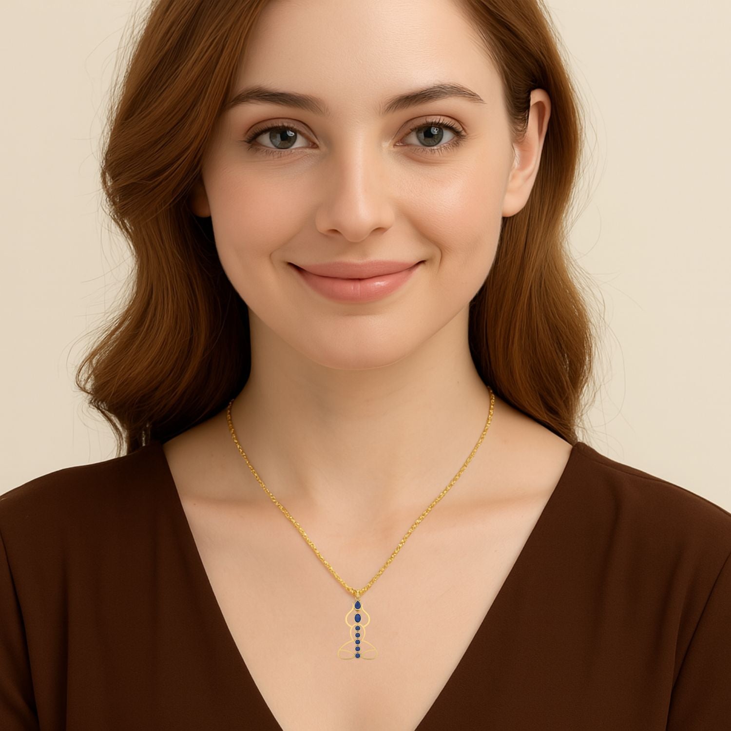 Blue Sapphire Yoga Chakra Pendant - 9K Yellow Gold