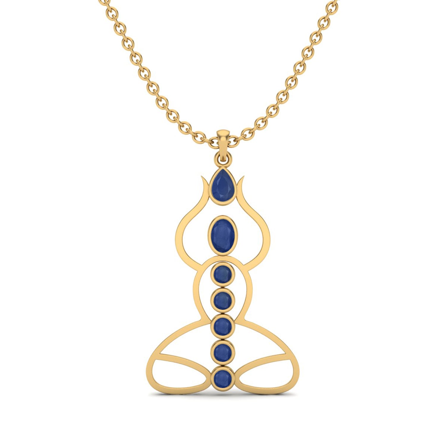 Blue Sapphire 3.15 Ct Round Chakra Yoga-Inspired Pendant - 14k Yellow Gold