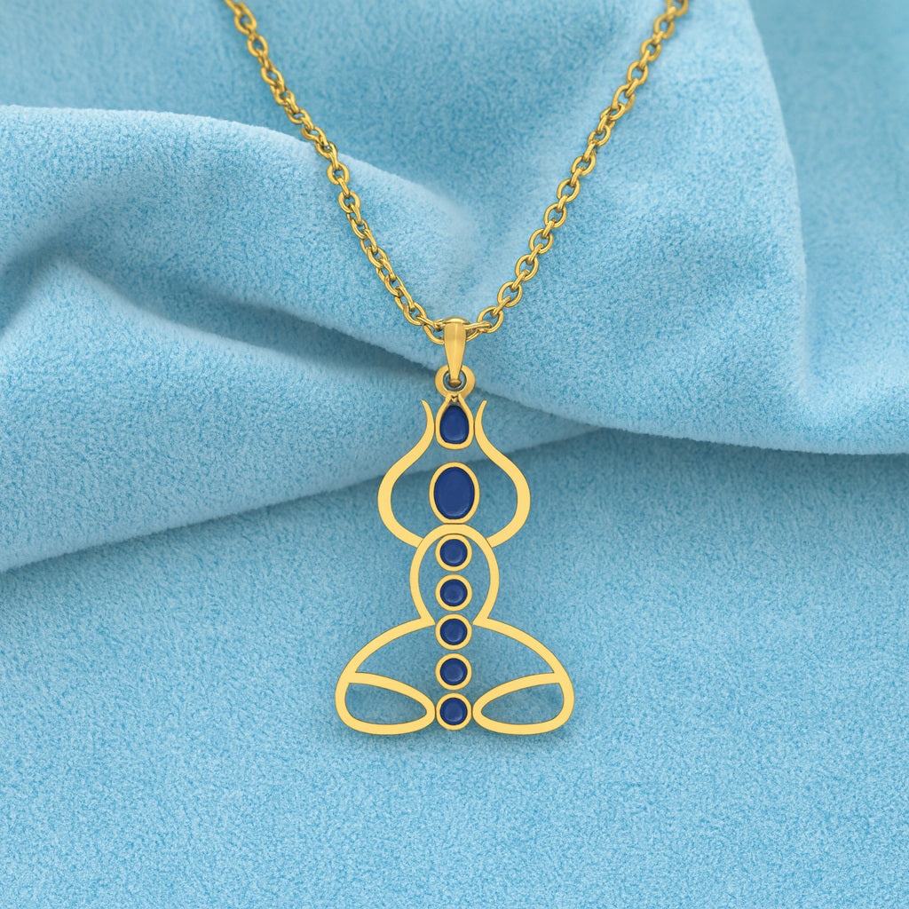 Blue Sapphire 3.15 Ct Round Chakra Yoga-Inspired Pendant - 14k Yellow Gold