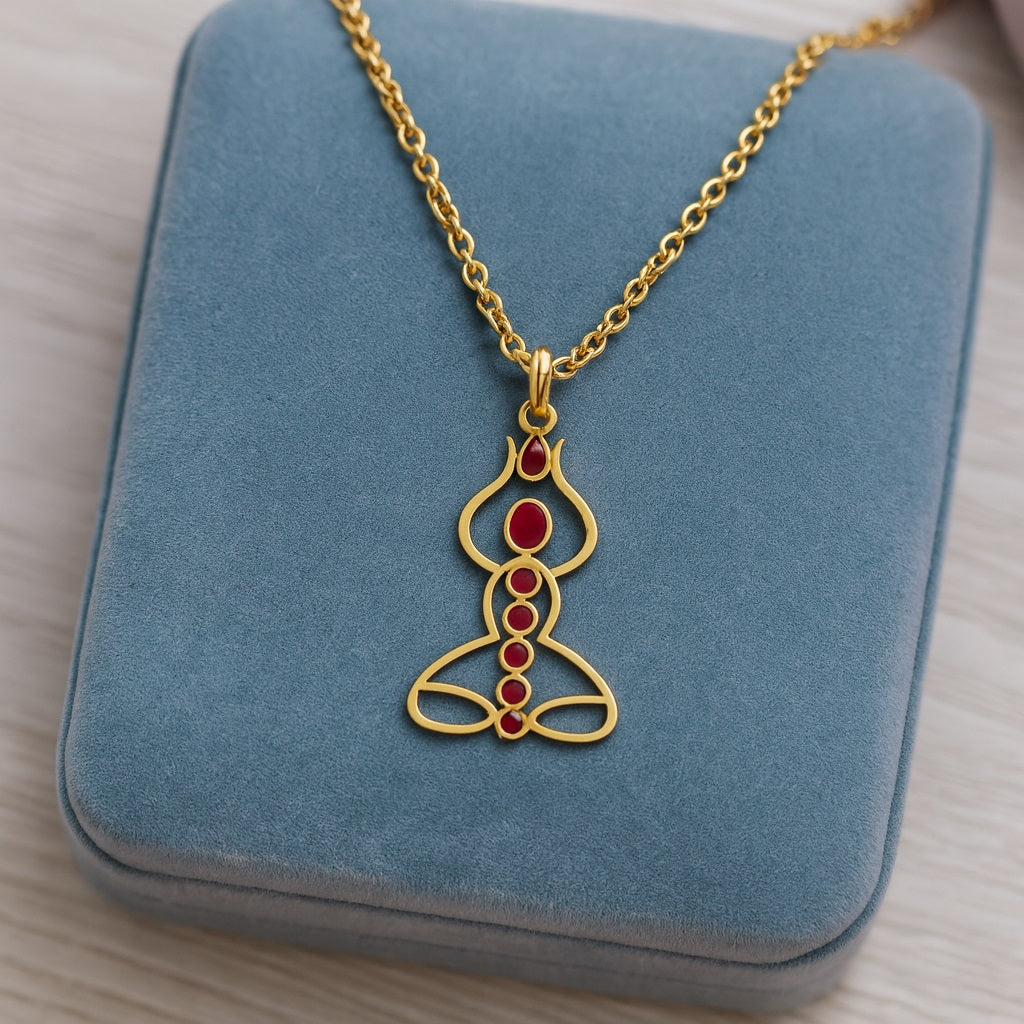 Ruby 3.25 Ct Pear Yoga Meditation Lotus Necklace – 14k Yellow Gold
